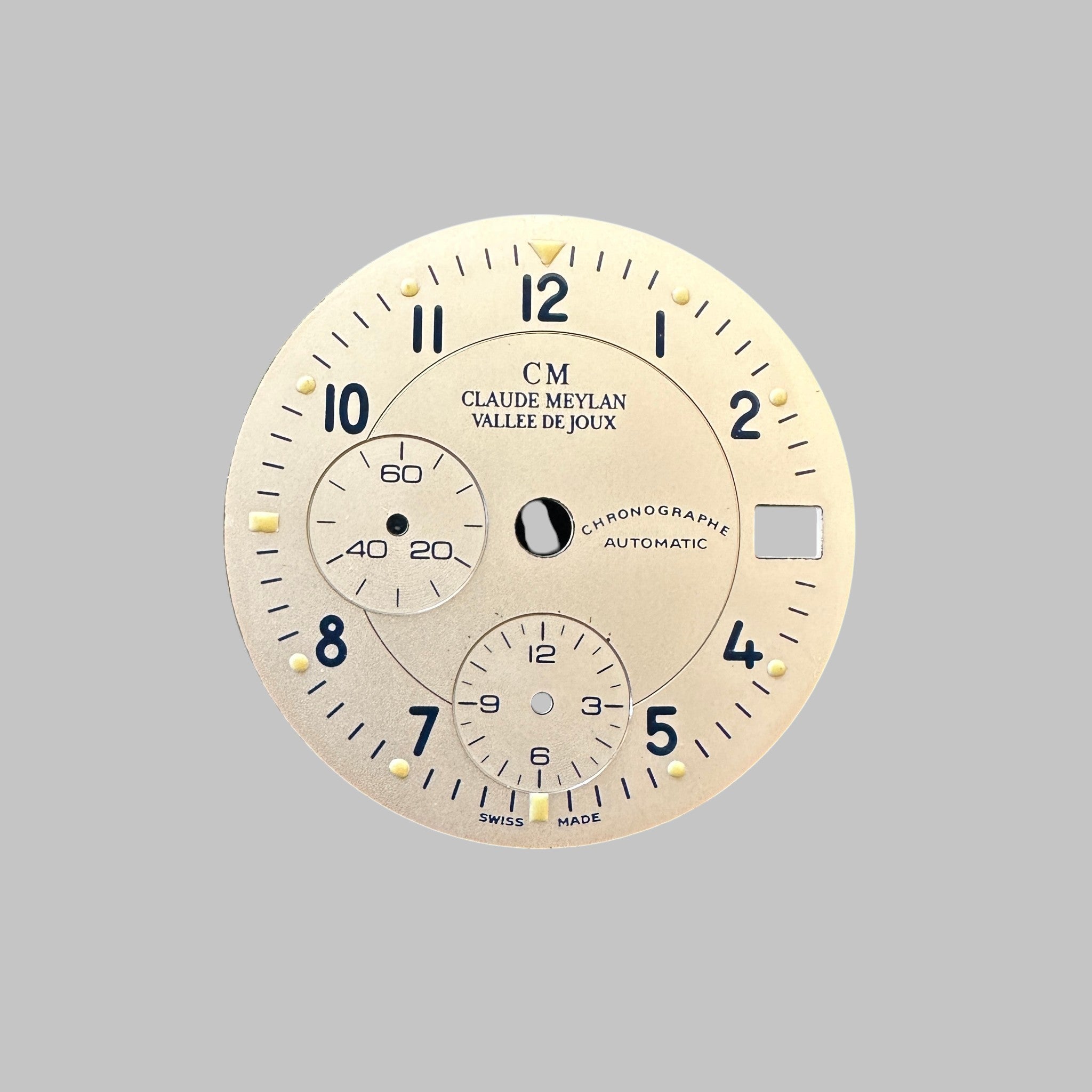 Genuine original vintage dial from Claude Meylan - side view