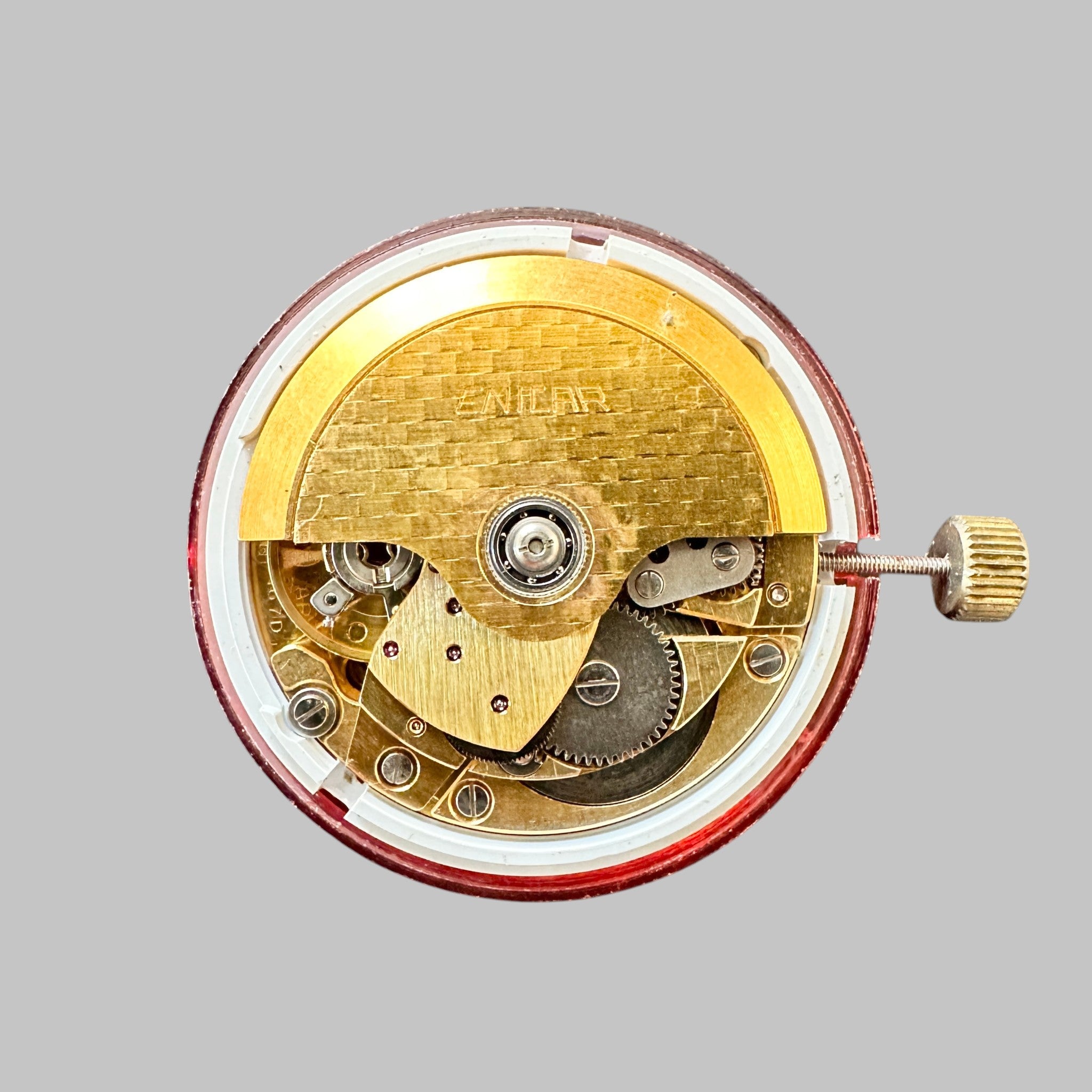 Genuine original vintage complete movement from Enicar for caliber 167C - side view