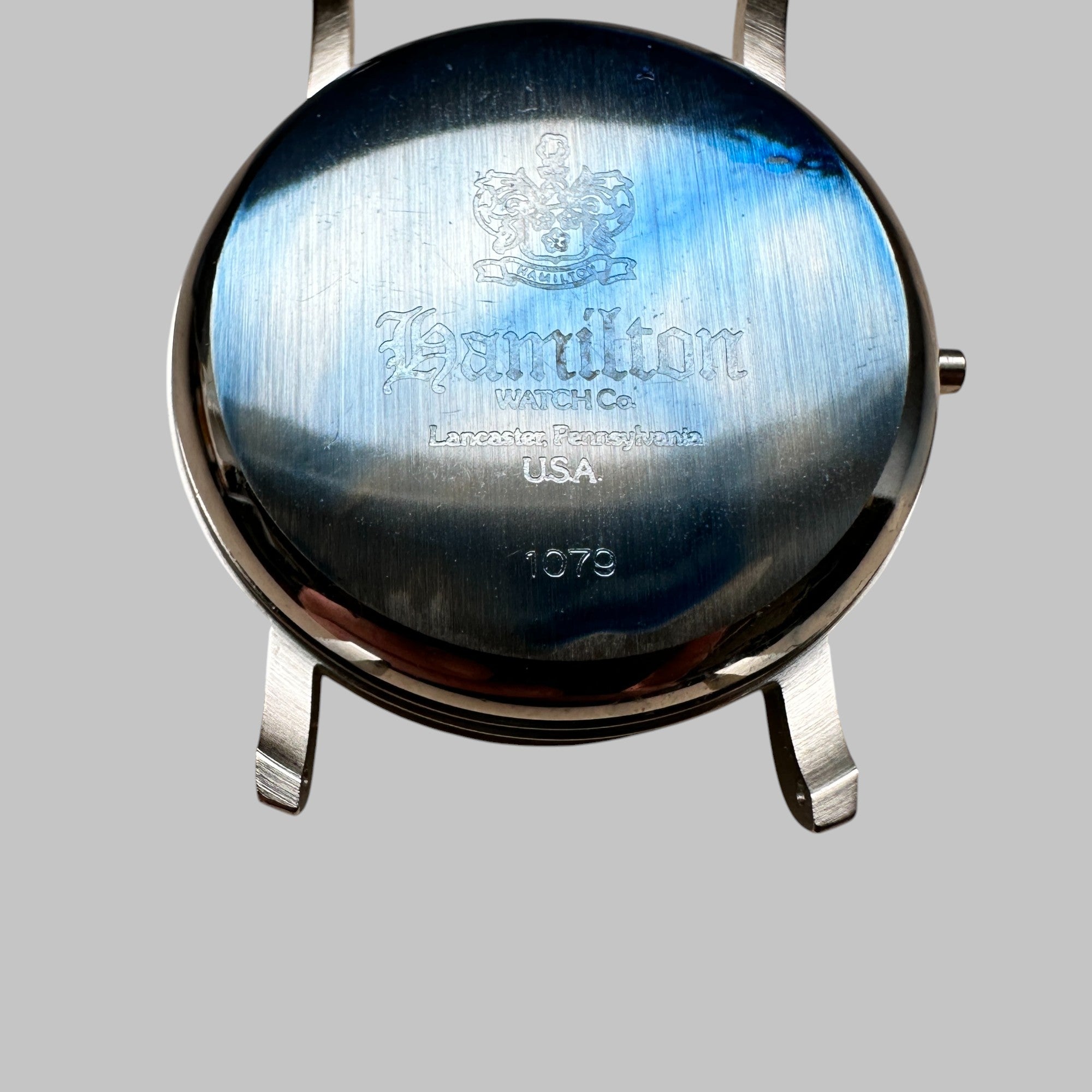 Back of Genuine original vintage case from HAMILTON for caliber 1873 of the model REF 3584: PIPING ROCK CHRONOGRAPH