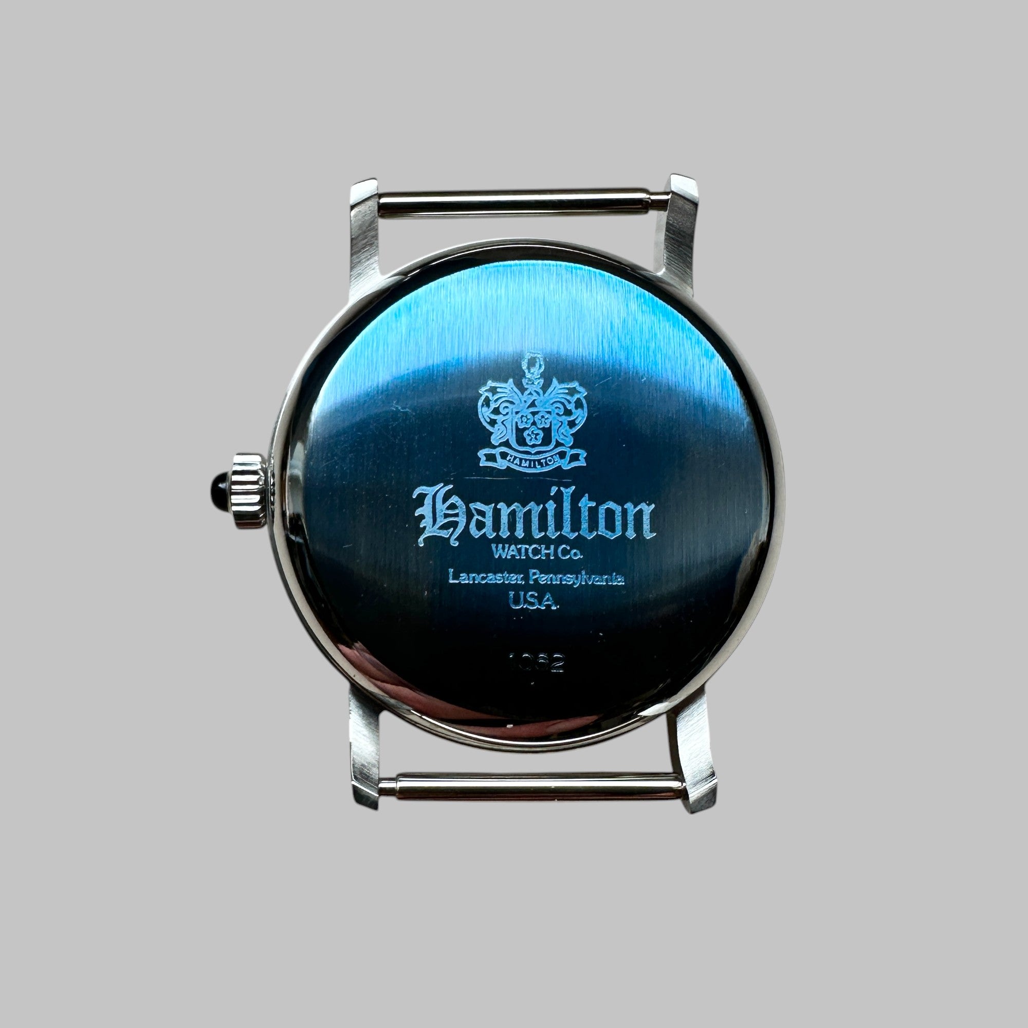 Back of Genuine original vintage case from HAMILTON for caliber 1873 of the model REF 3584: PIPING ROCK CHRONOGRAPH