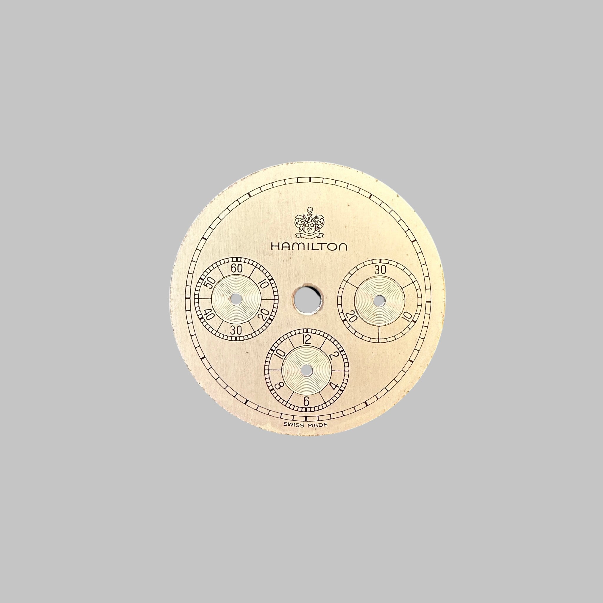Genuine original vintage dial from Hamilton for caliber 1873 - side view