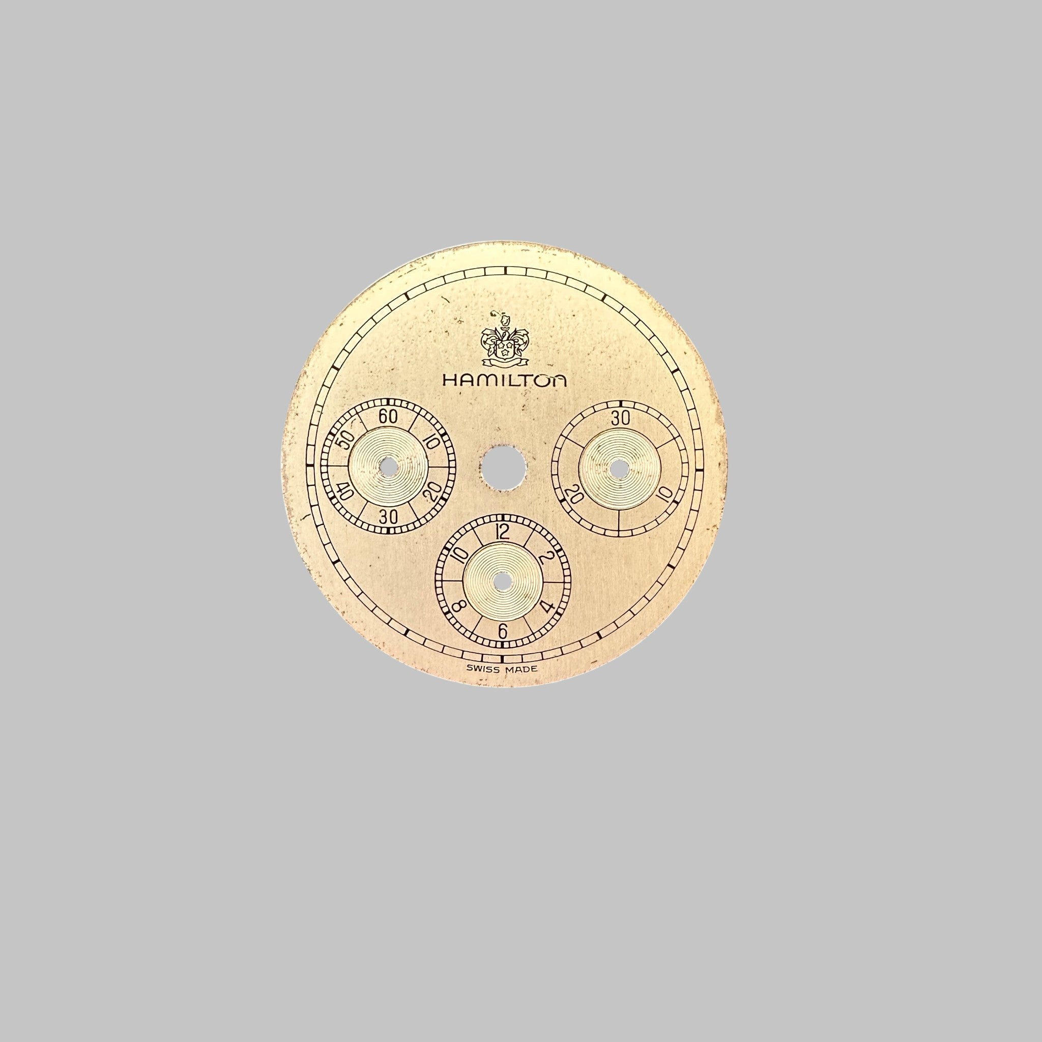 Genuine original vintage dial from Hamilton for caliber 1873 - side view