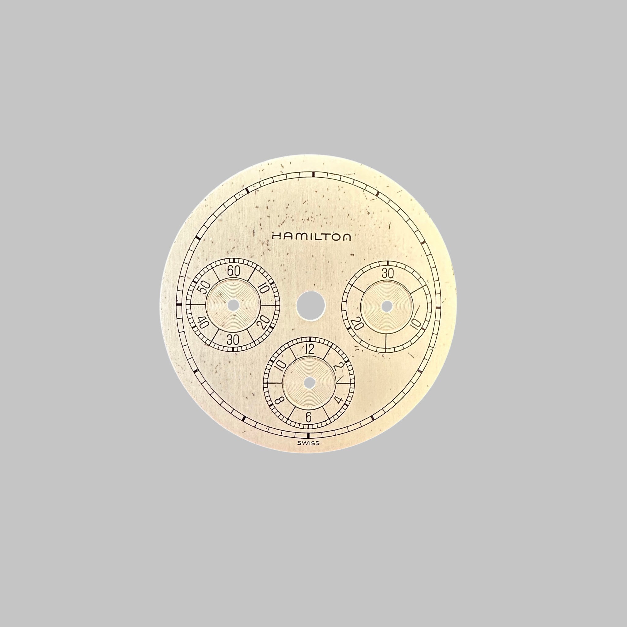 Genuine original vintage dial from Hamilton for caliber 1873 - side view