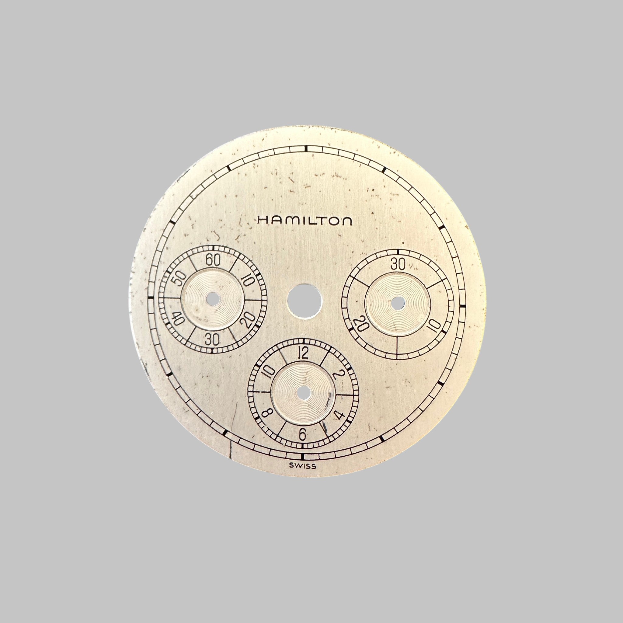 Genuine original vintage dial from Hamilton for caliber 1873 - side view