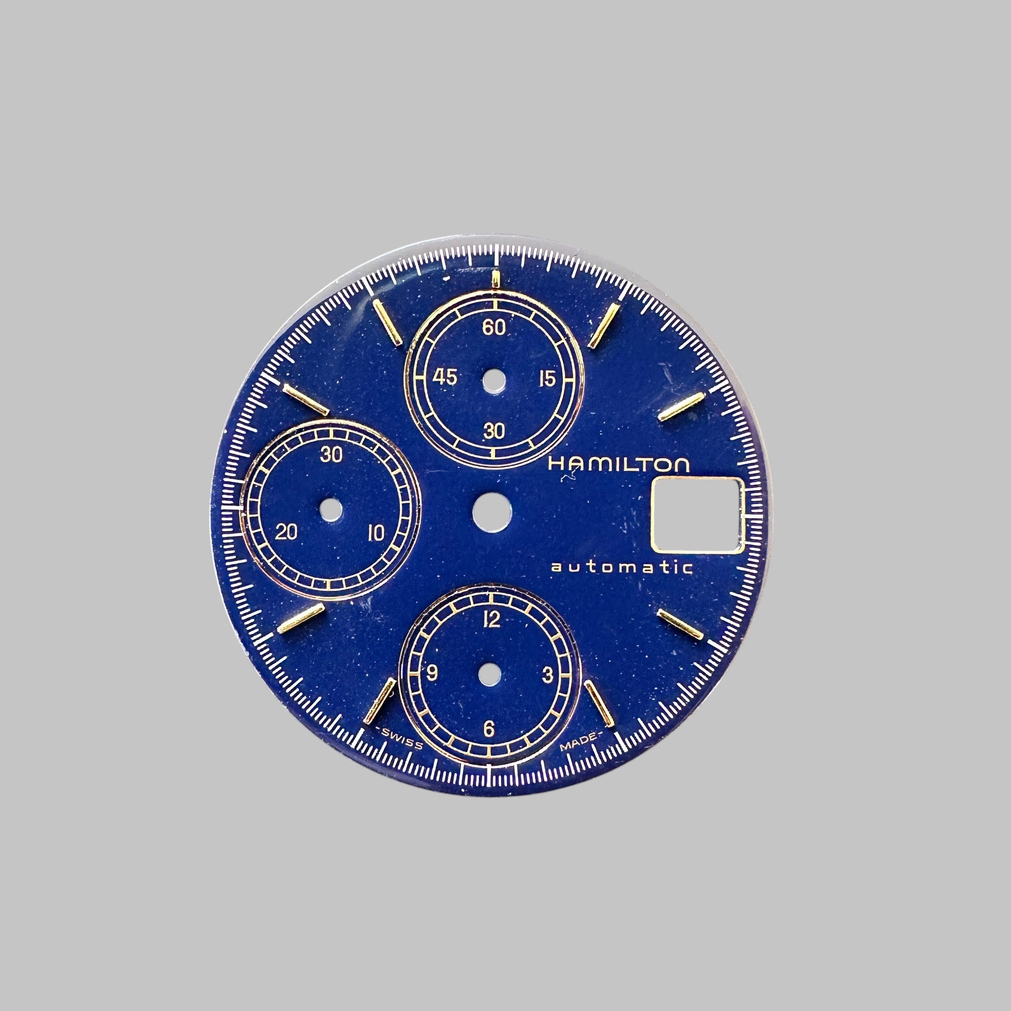 Genuine original vintage dial from Hamilton for caliber 7750 - side view