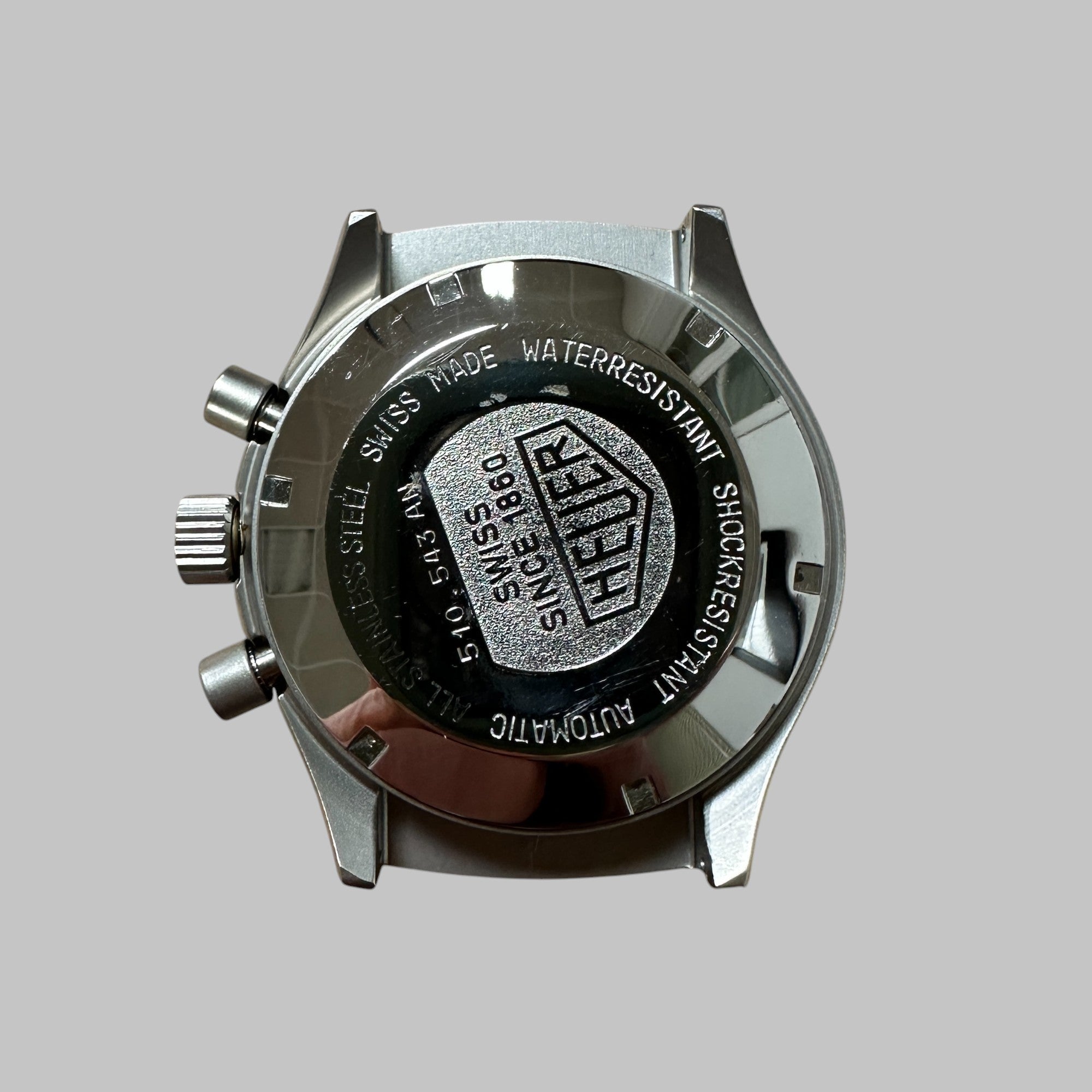 Back of Genuine original vintage case from HEUER for caliber 5100 of the model 510.143 of line AMI