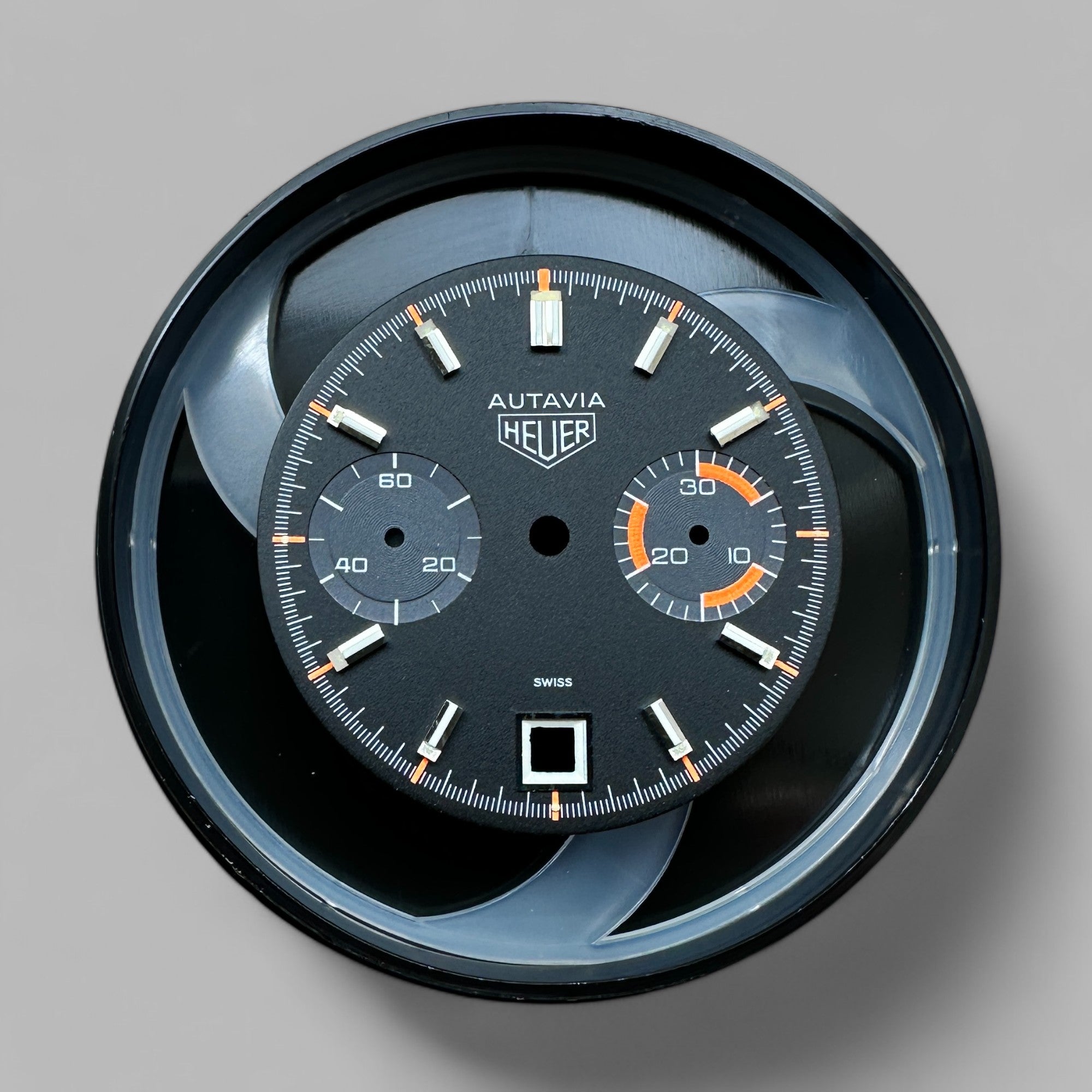 HEUER - CADRAN AUTAVIA 73463, NOIR AVEC ACCENT ORANGE