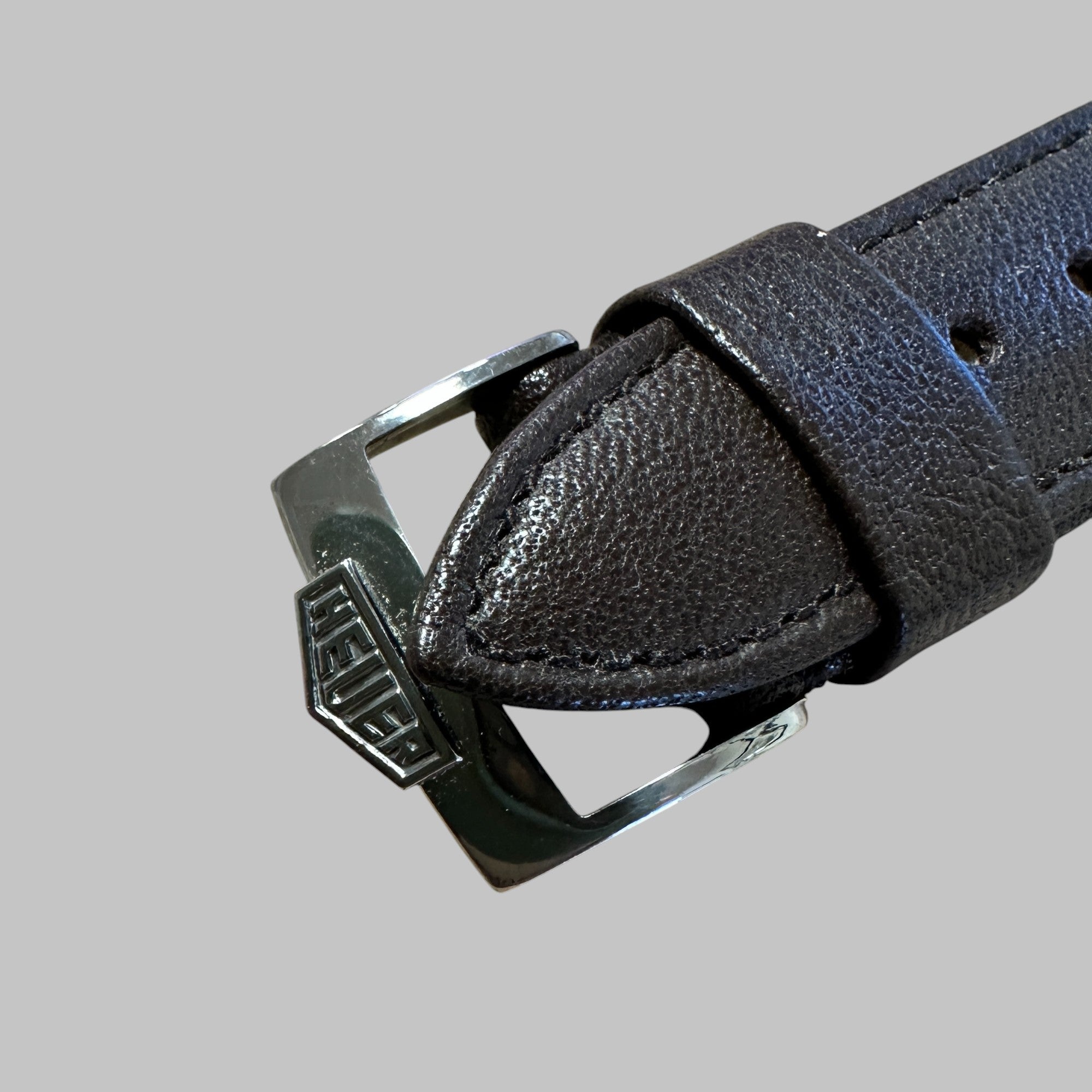Back of Genuine original vintage brown leather strap from HEUER of line RACING