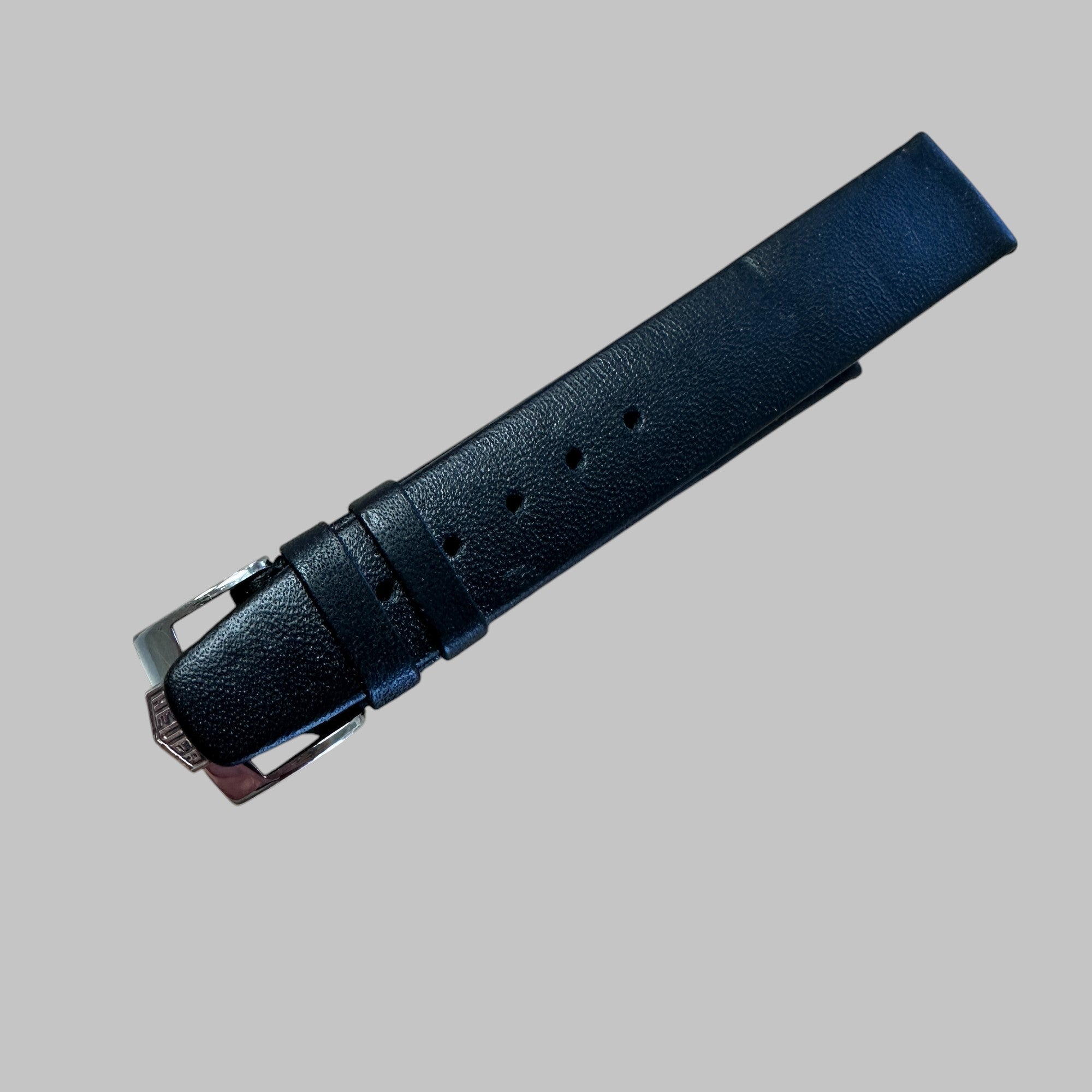 Genuine original vintage black leather strap from HEUER of line CORFAM