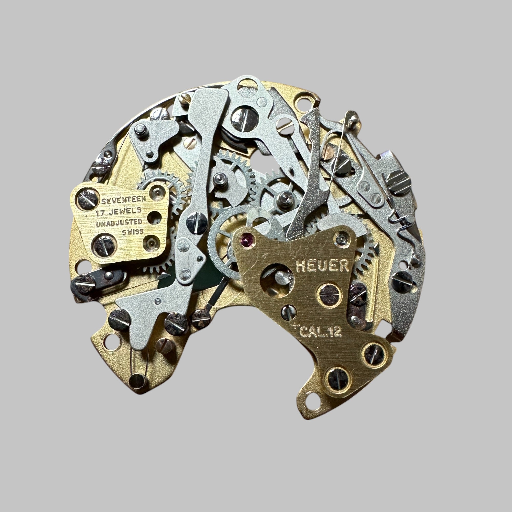HEUER CAL. 12 - COMPLETE CHRONOGRAPH PLATE MINT, ORIGINAL, COMPLETE