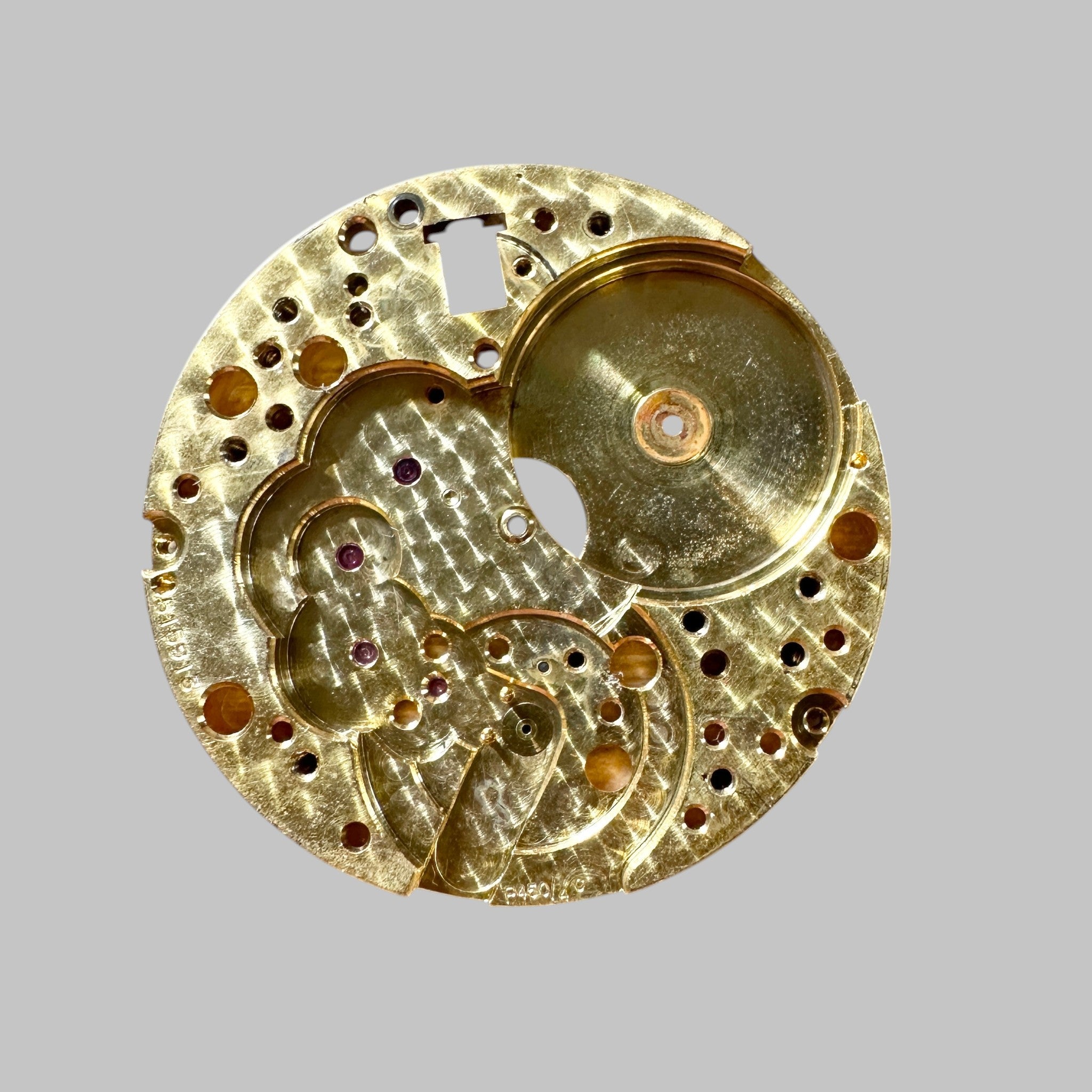 Genuine original vintage mainplate with incabloc from Jaeger-LeCoultre for caliber 450/4C referenced with nomenclature 100 - side view