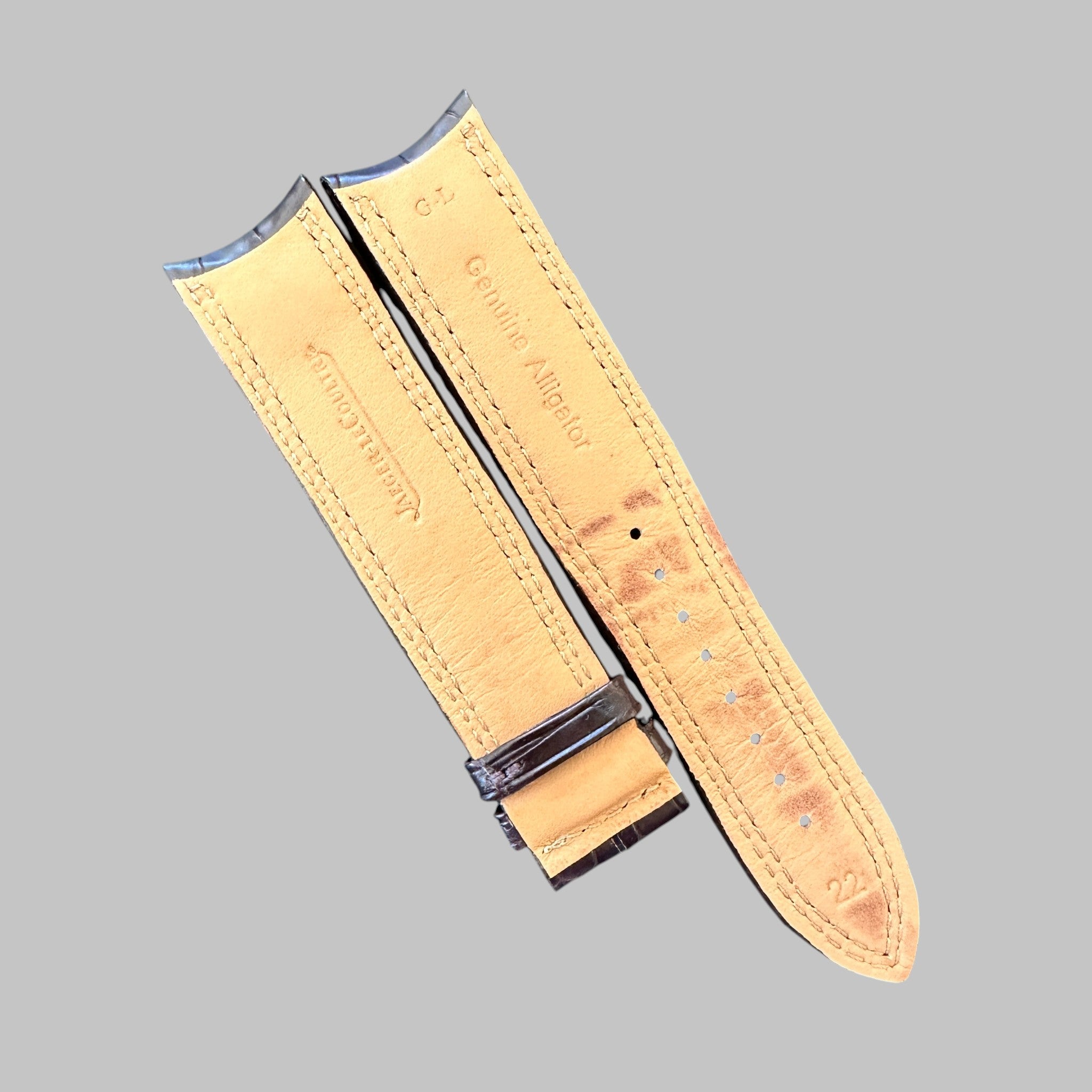 Genuine original vintage leather strap from Jaeger-LeCoultre - side view