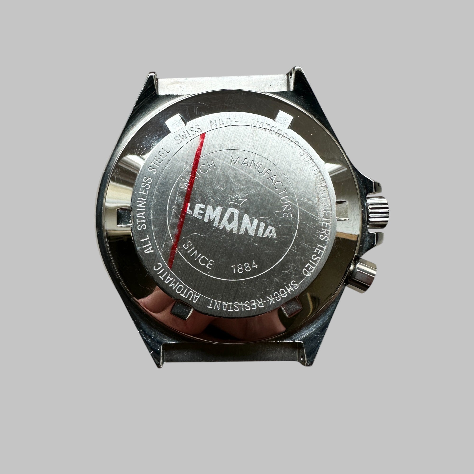 Back of Genuine original vintage case from LEMANIA for caliber 1345 of the model REFERENCE 9857 of line REGATTA