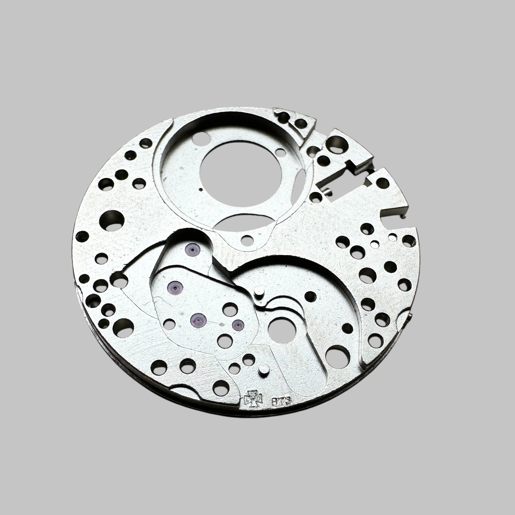 Back of Genuine original vintage mainplate from LEMANIA for caliber 873 referenced with nomenclature 100