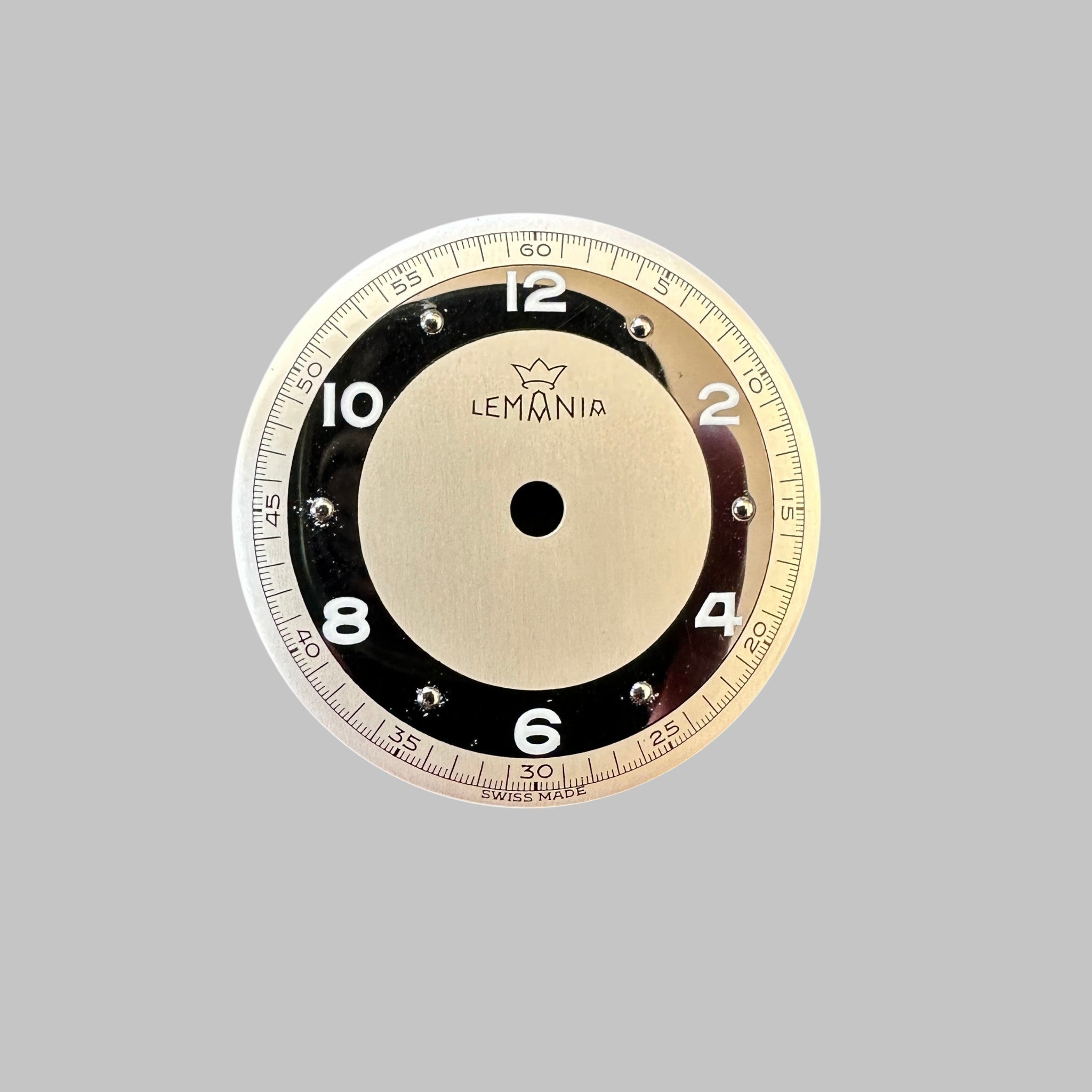 Genuine original vintage dial from Lemania for caliber 2990 - side view