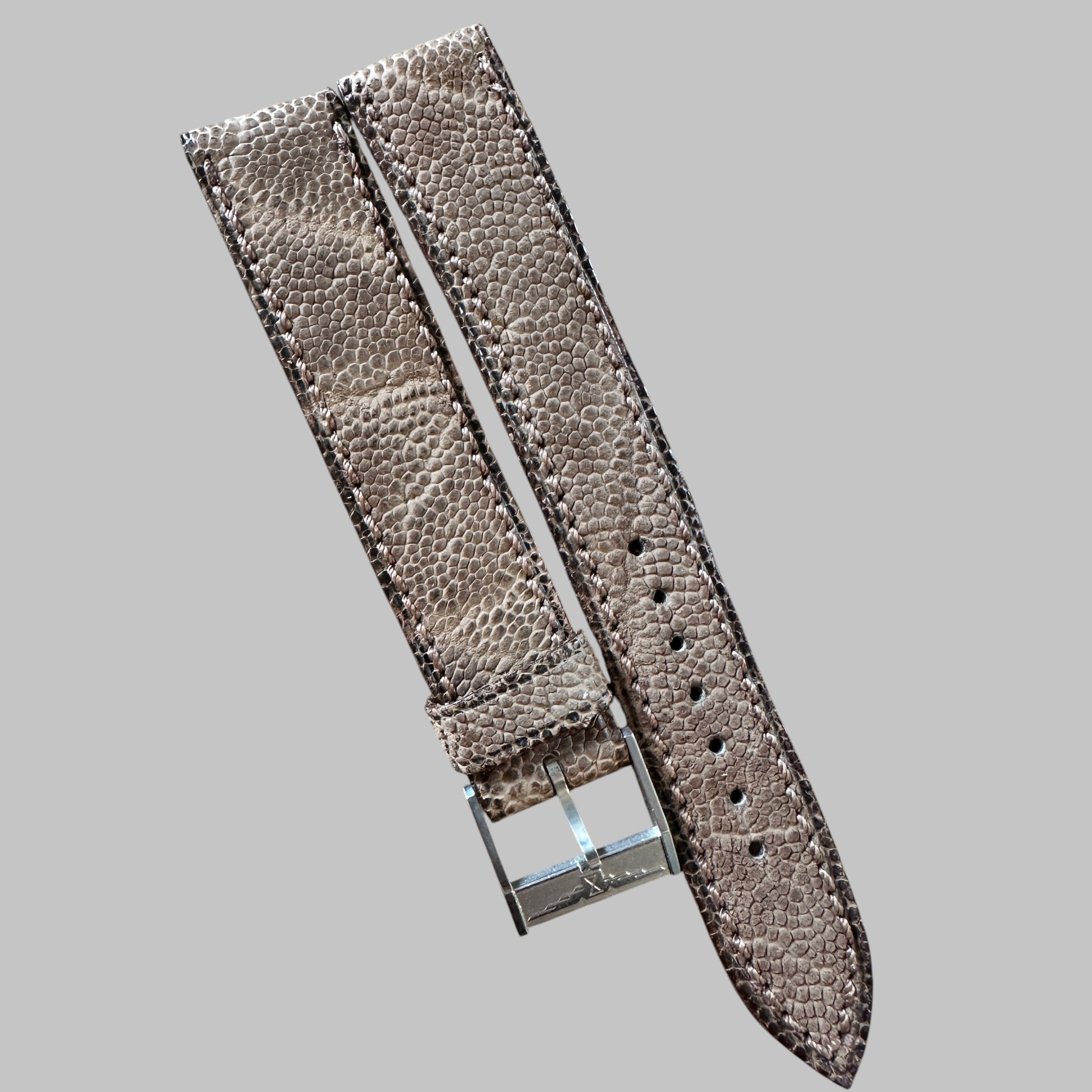 Genuine original vintage leather strap with steel buckle from Longines - side view
