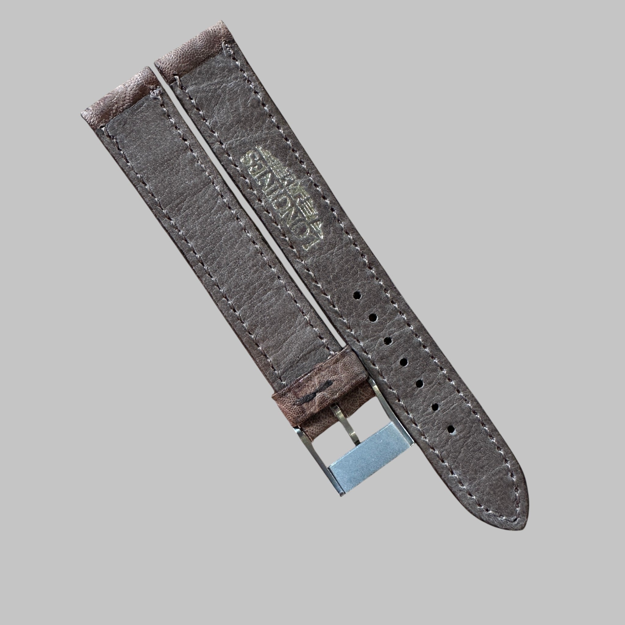 Genuine original vintage leather strap with steel buckle from Longines - side view
