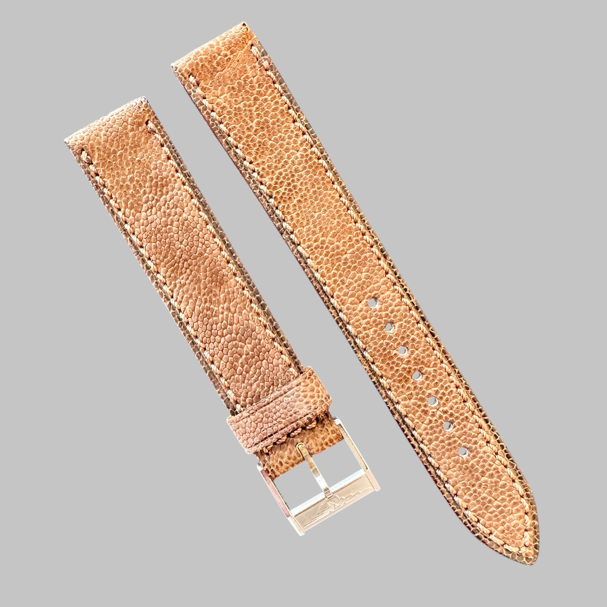 Genuine original vintage leather strap with steel buckle from Longines - side view