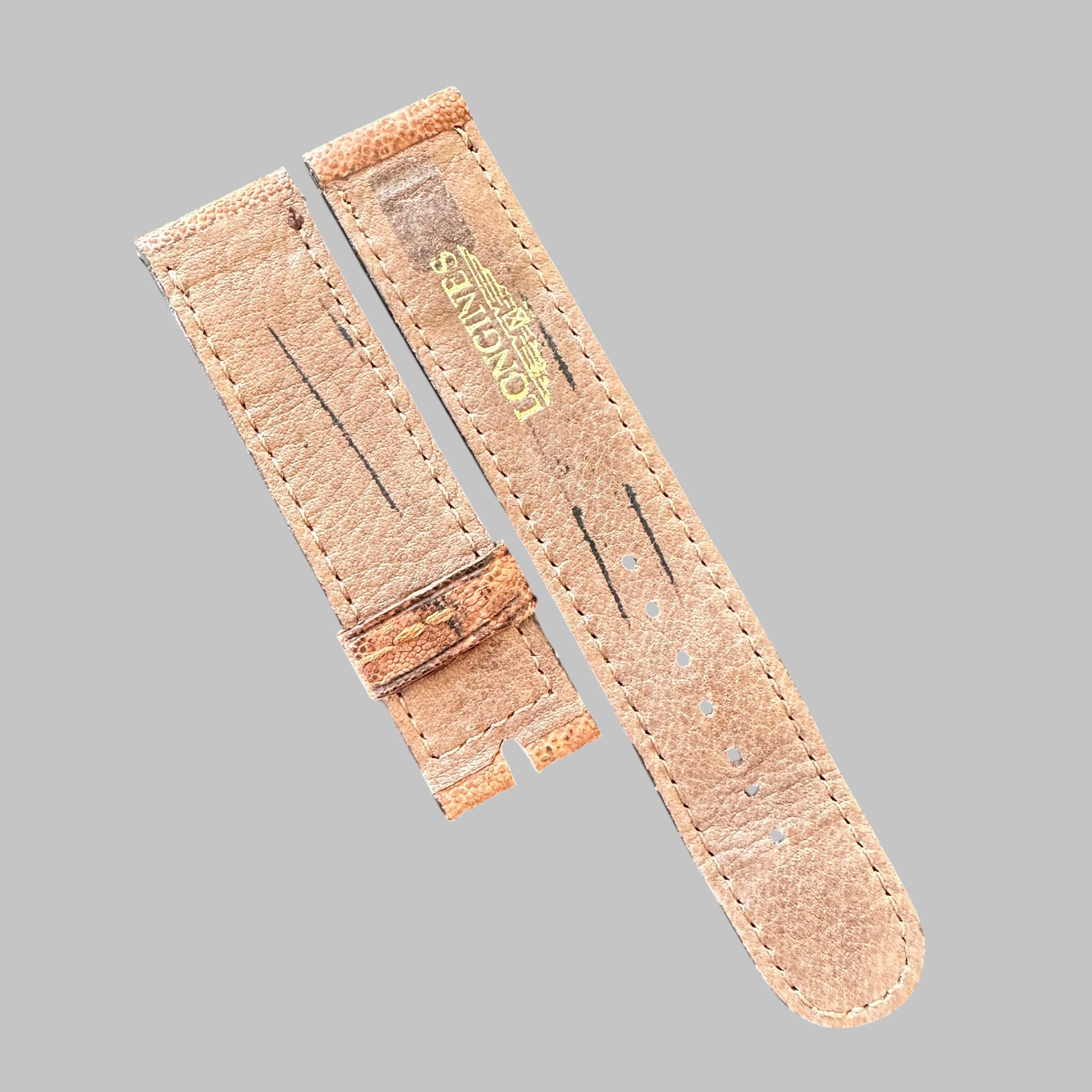 Genuine original vintage leather strap from Longines - side view