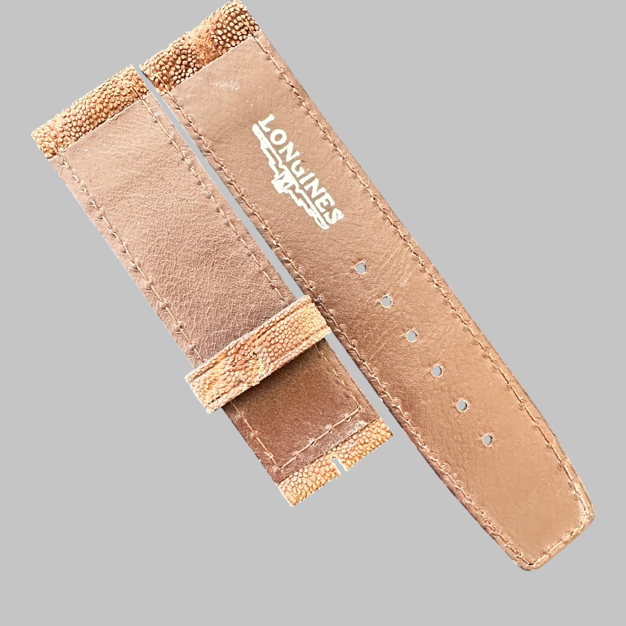 Genuine original vintage leather strap from Longines - side view