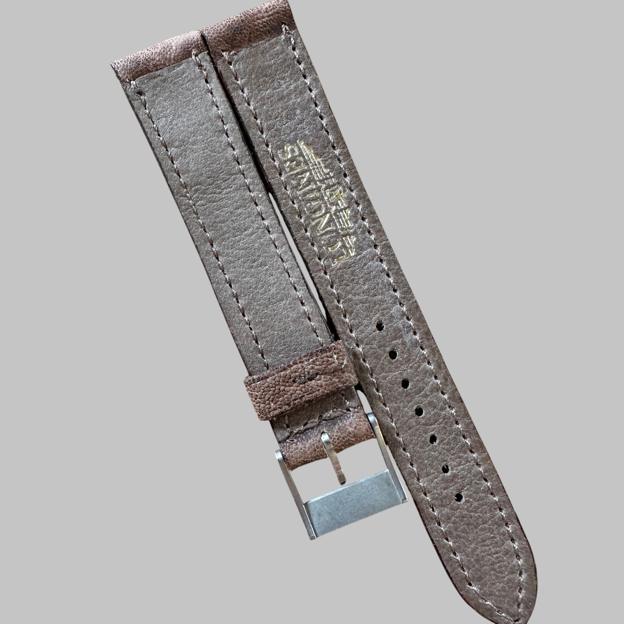 Genuine original vintage leather strap with steel buckle from Longines - side view