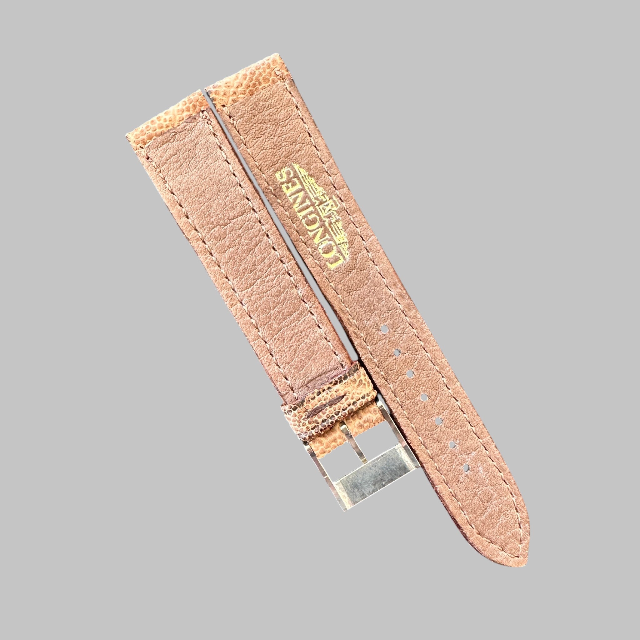 Genuine original vintage leather strap with steel buckle from Longines - side view