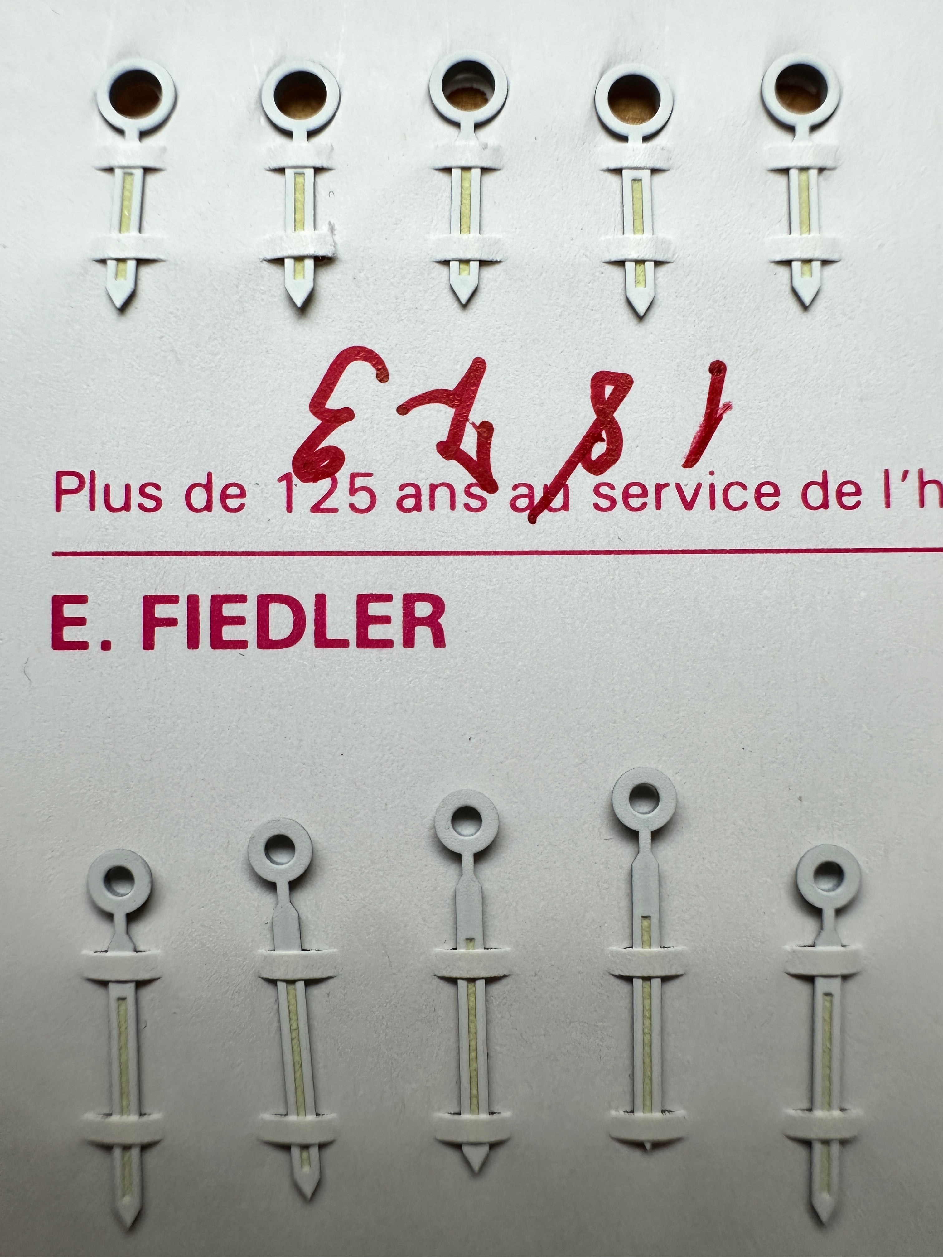 Genuine original vintage hour minute hands from Sinn for caliber 1873 of the model CHRONOGRAPH - side view