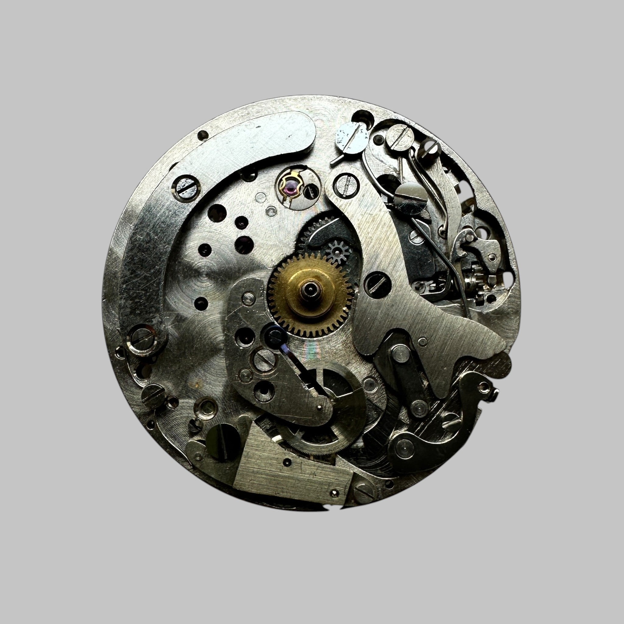 Genuine original vintage mechanical movement from Valjoux for caliber 72 of the model HEUER - side view