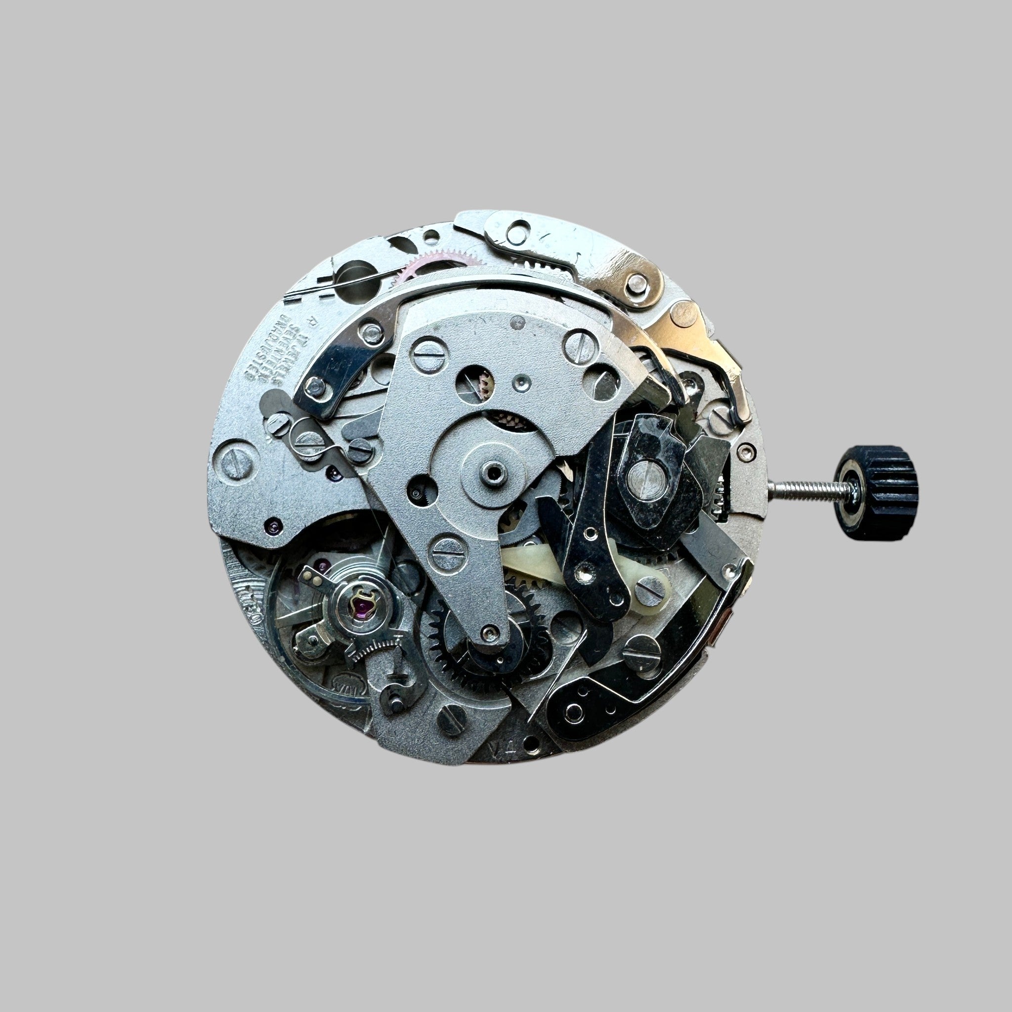Genuine original vintage automatic movement complete from Valjoux for caliber 7750 of the model HEUER - side view