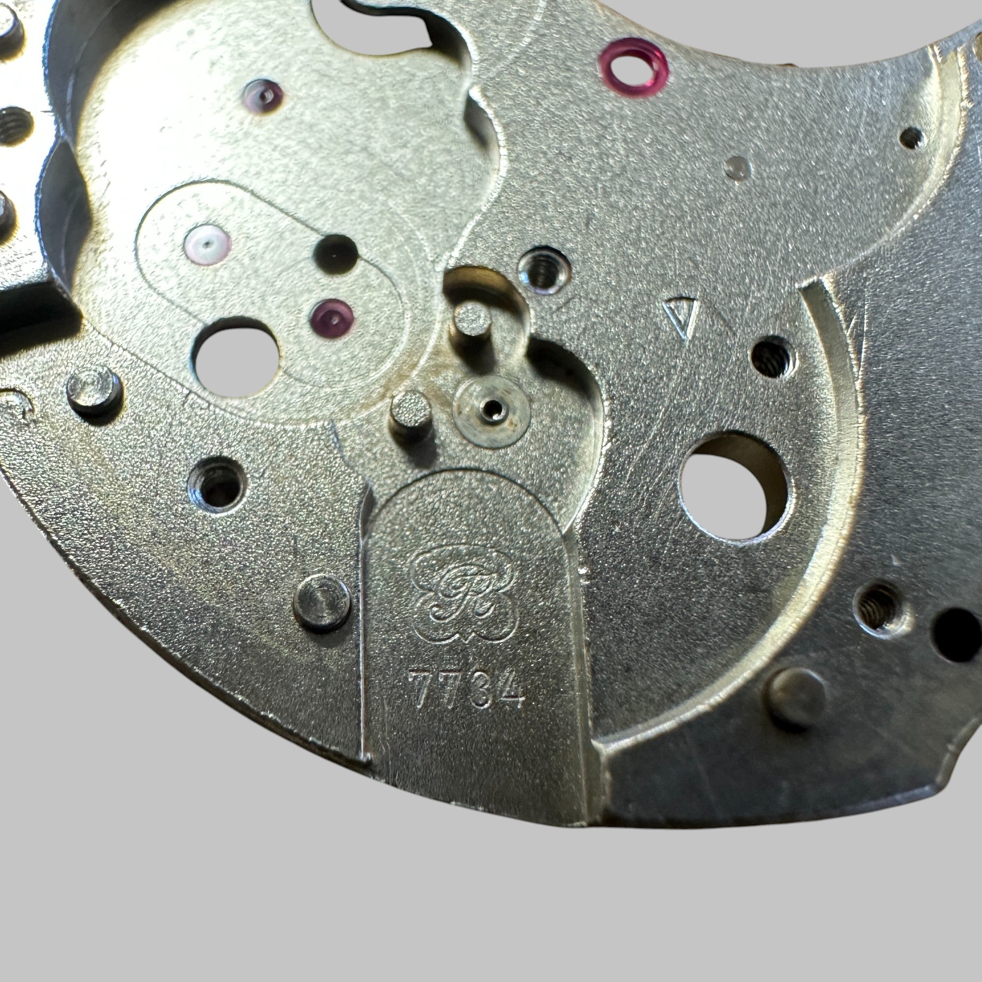 Back of Genuine original vintage mainplate jewelled from VALJOUX for caliber 7734