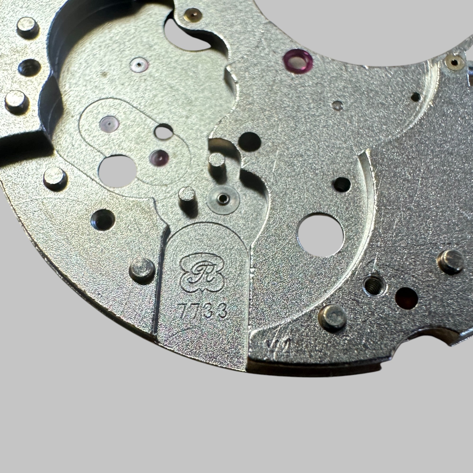 Back of Genuine original vintage mainplate jewelled from VALJOUX for caliber 7733