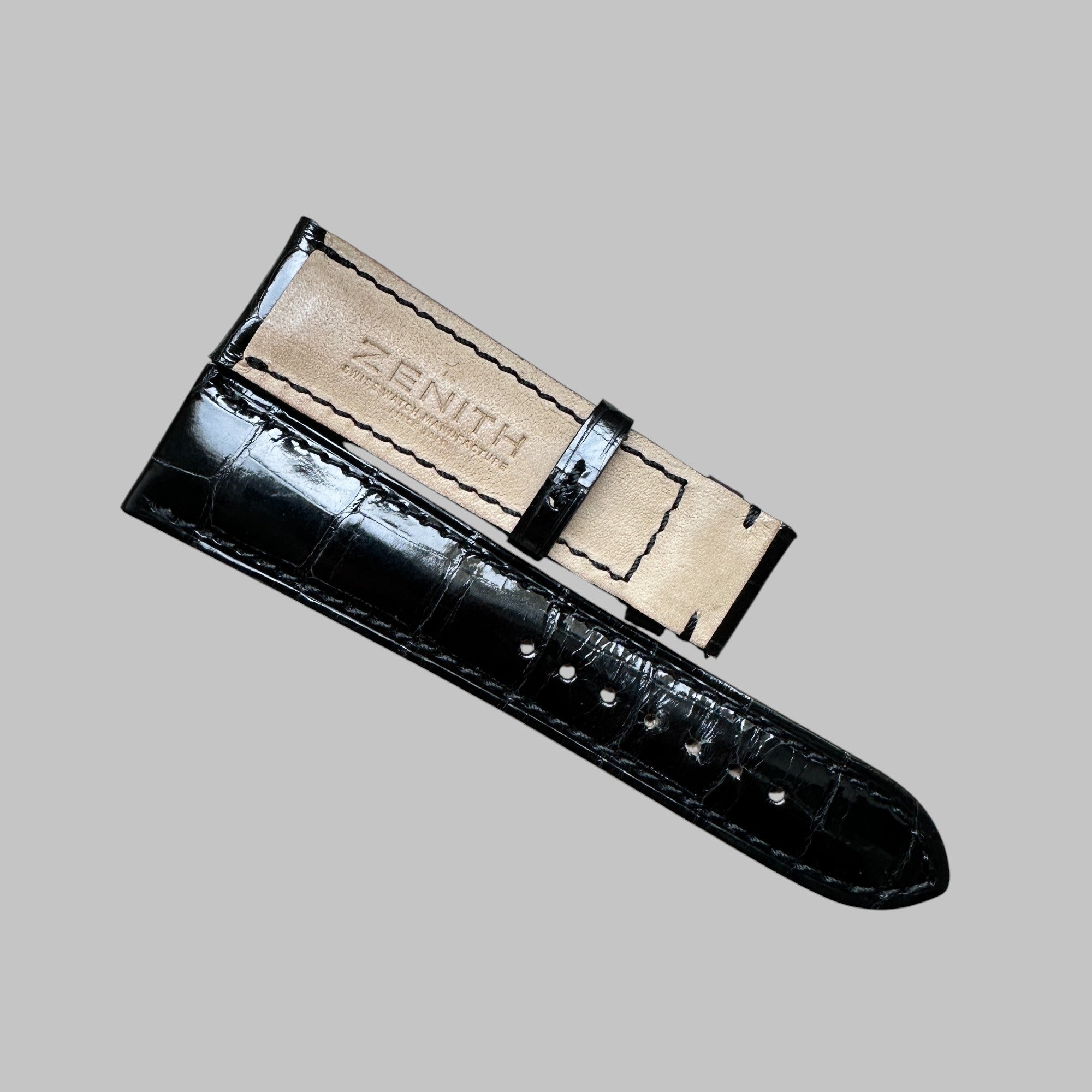 ZENITH - CUIR SUPERBE, BRACELET NOIR VINTAGE, 22MM