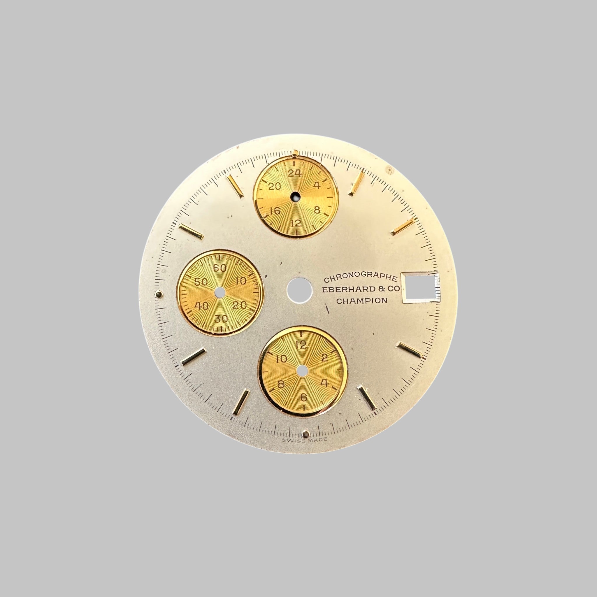 Genuine original vintage dial from Eberhard for caliber LEMANIA 5100 - side view
