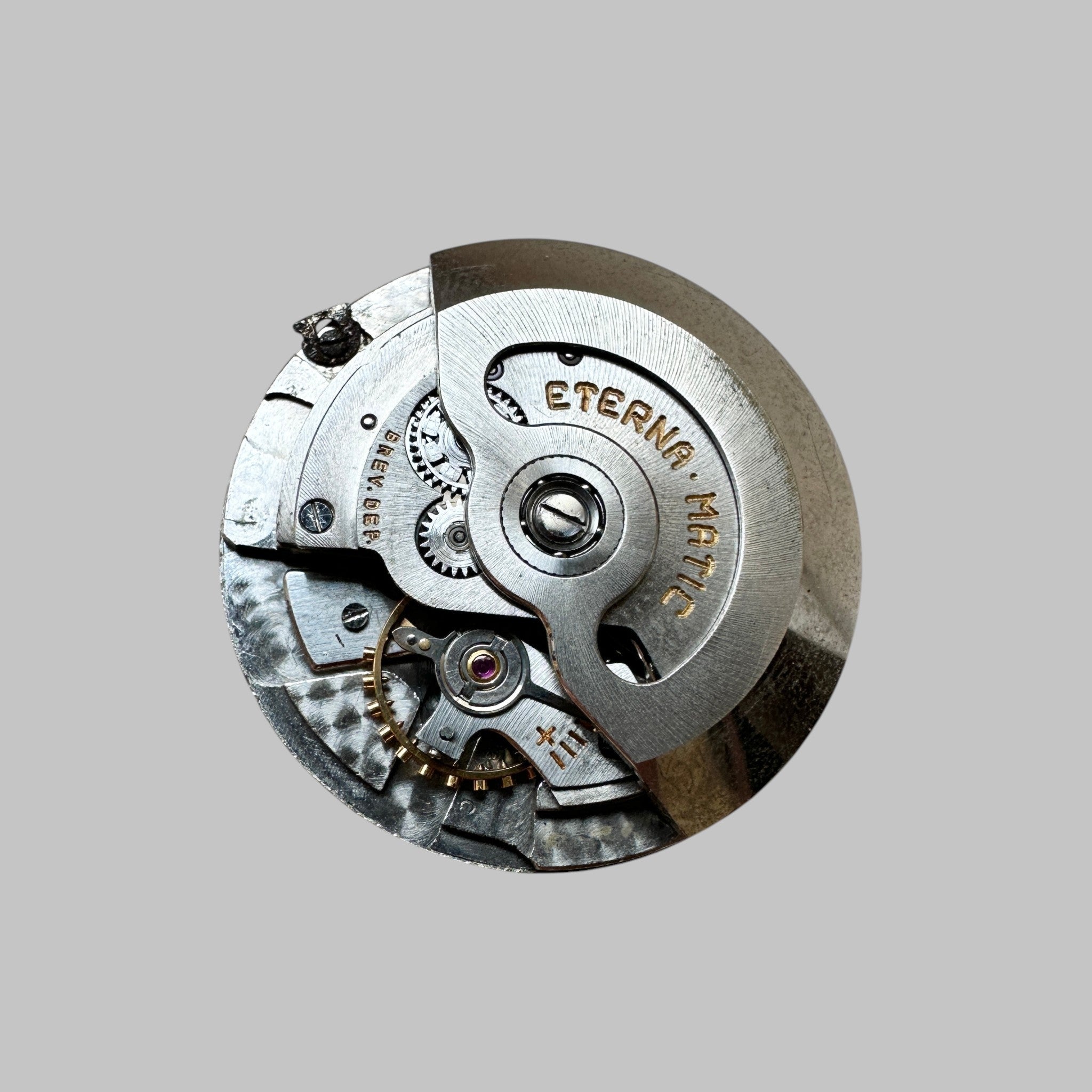 Genuine original vintage movement from Eterna for caliber 1247 TC - side view