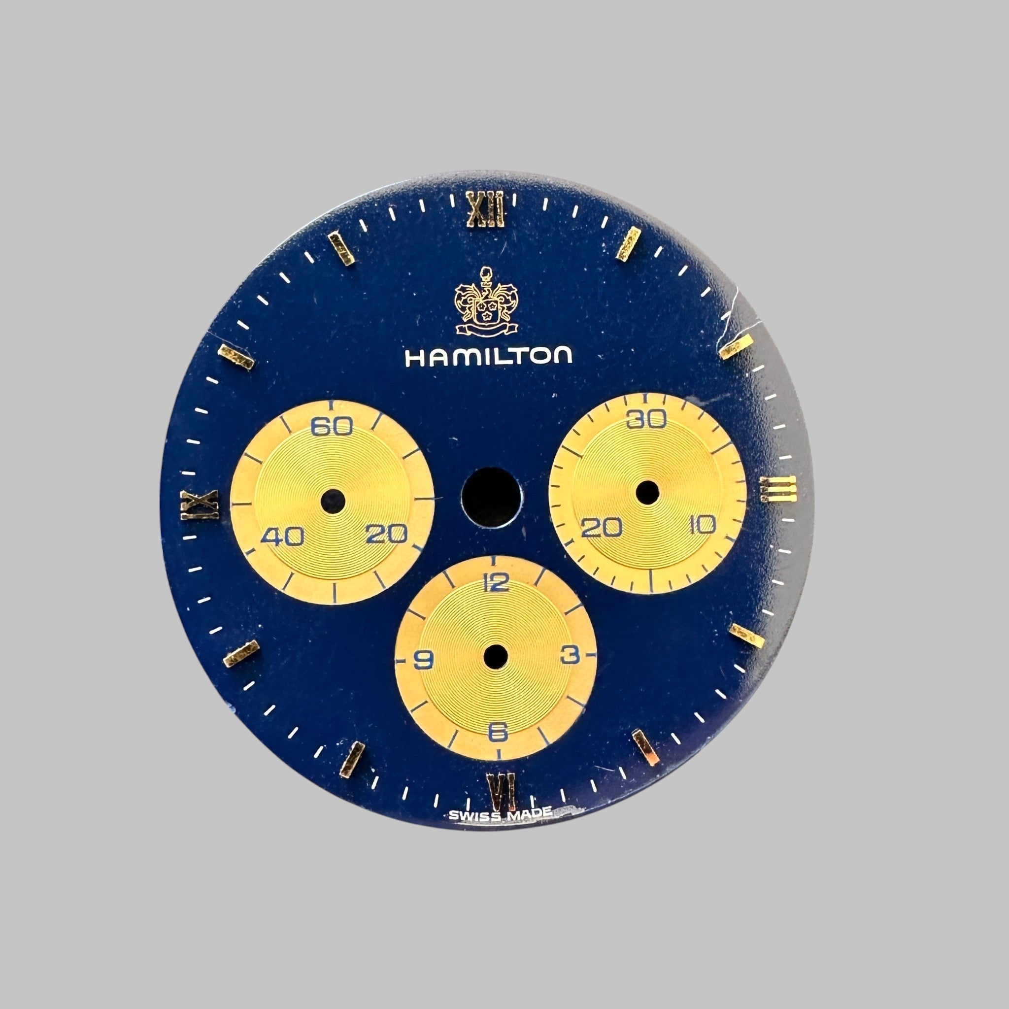 Genuine original vintage dial from Hamilton for caliber 1873 - side view