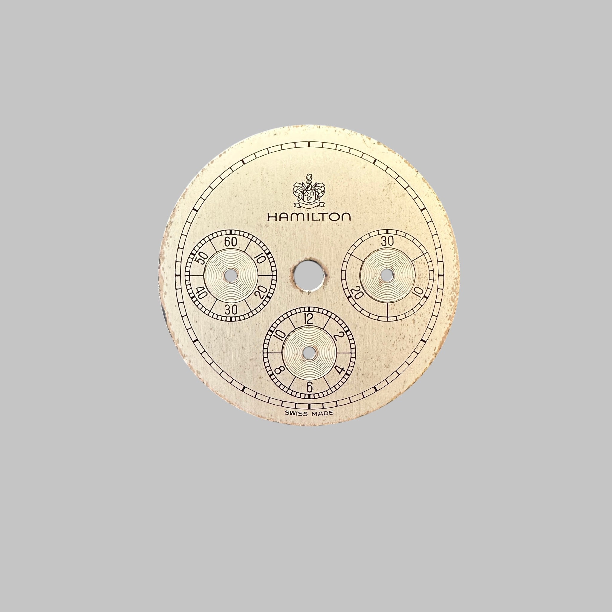 Genuine original vintage dial from Hamilton for caliber 1873 - side view