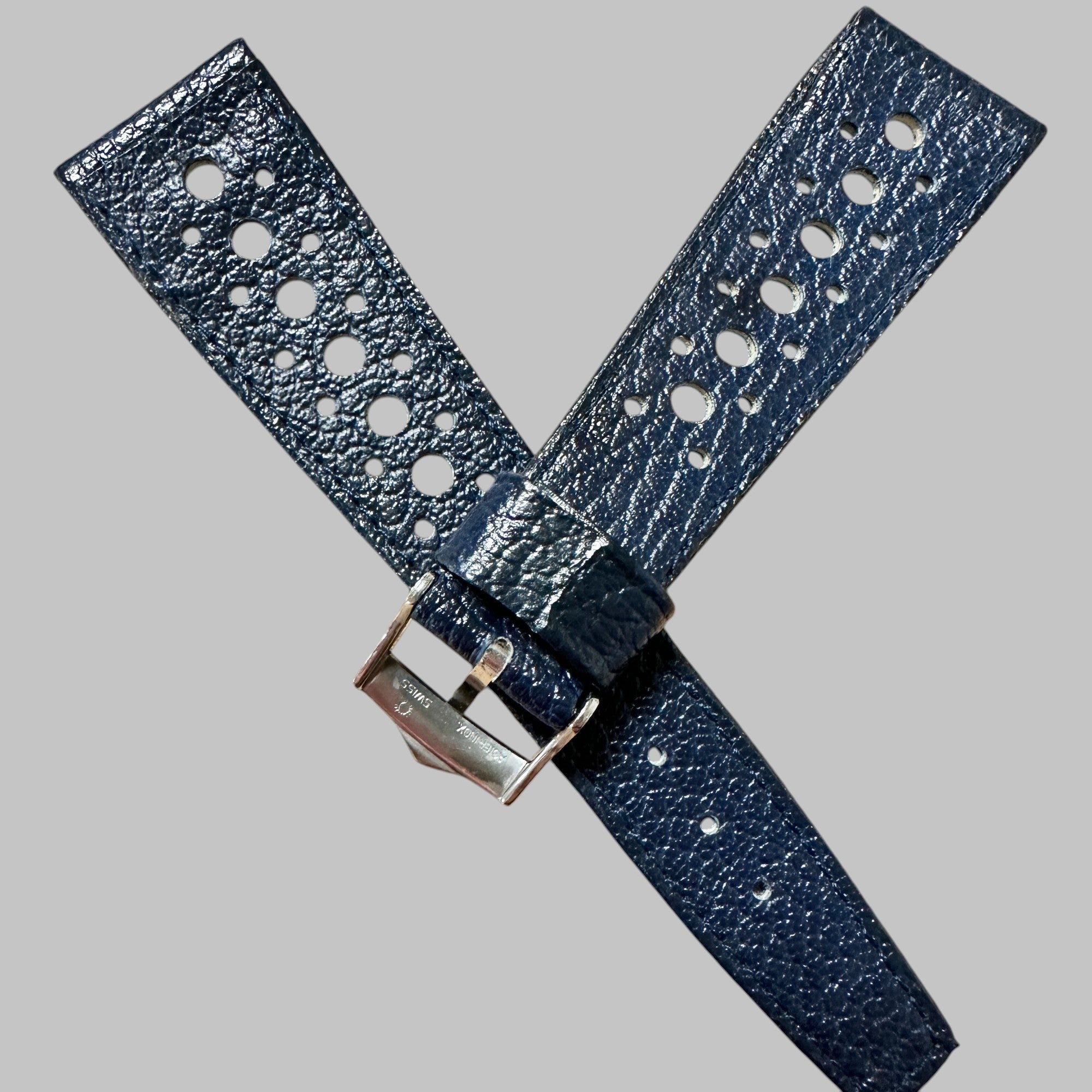 HEUER - BLUE LEATHER STRAP RACING MINT, WITH SUN BUCKLE 22MM