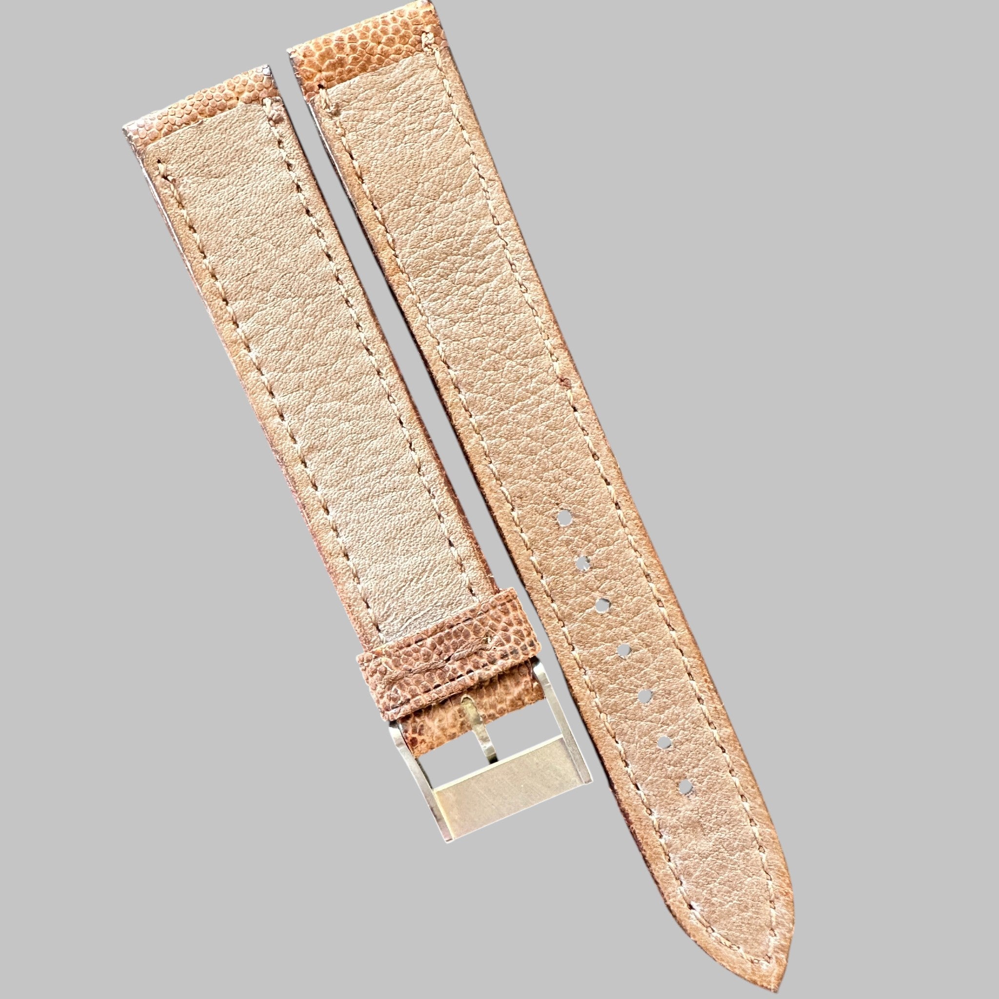 Genuine original vintage leather strap with steel buckle from Longines - side view