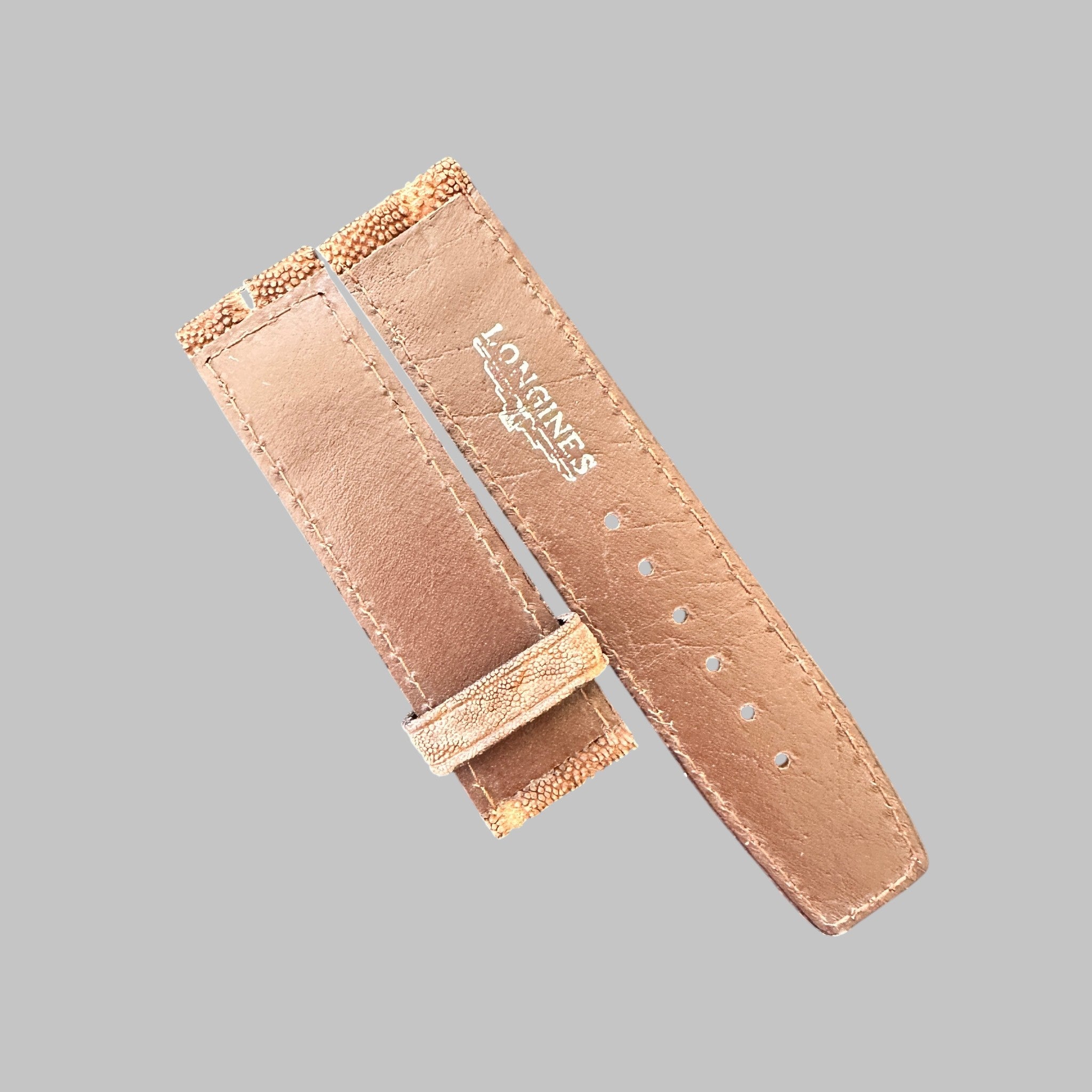 Genuine original vintage leather strap from Longines - side view