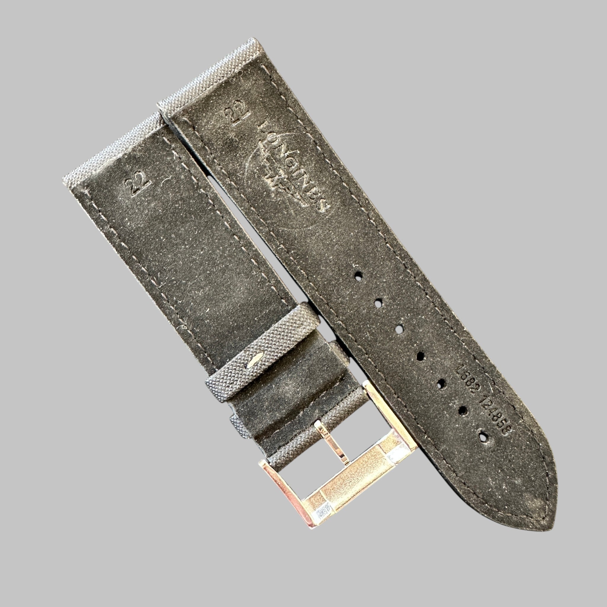 Genuine original vintage strap with steel buckle from Longines - side view