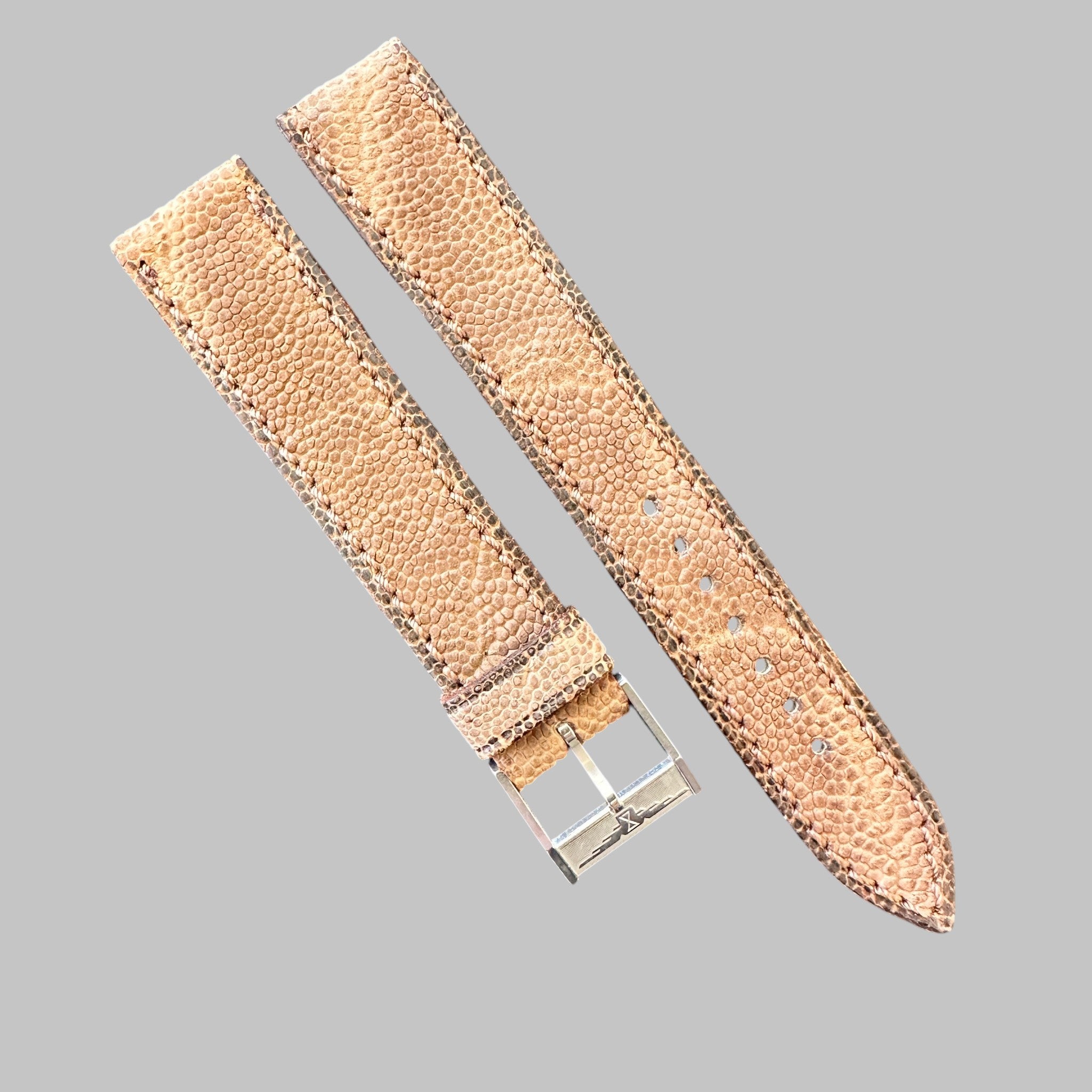 Genuine original vintage leather strap with steel buckle from Longines - side view