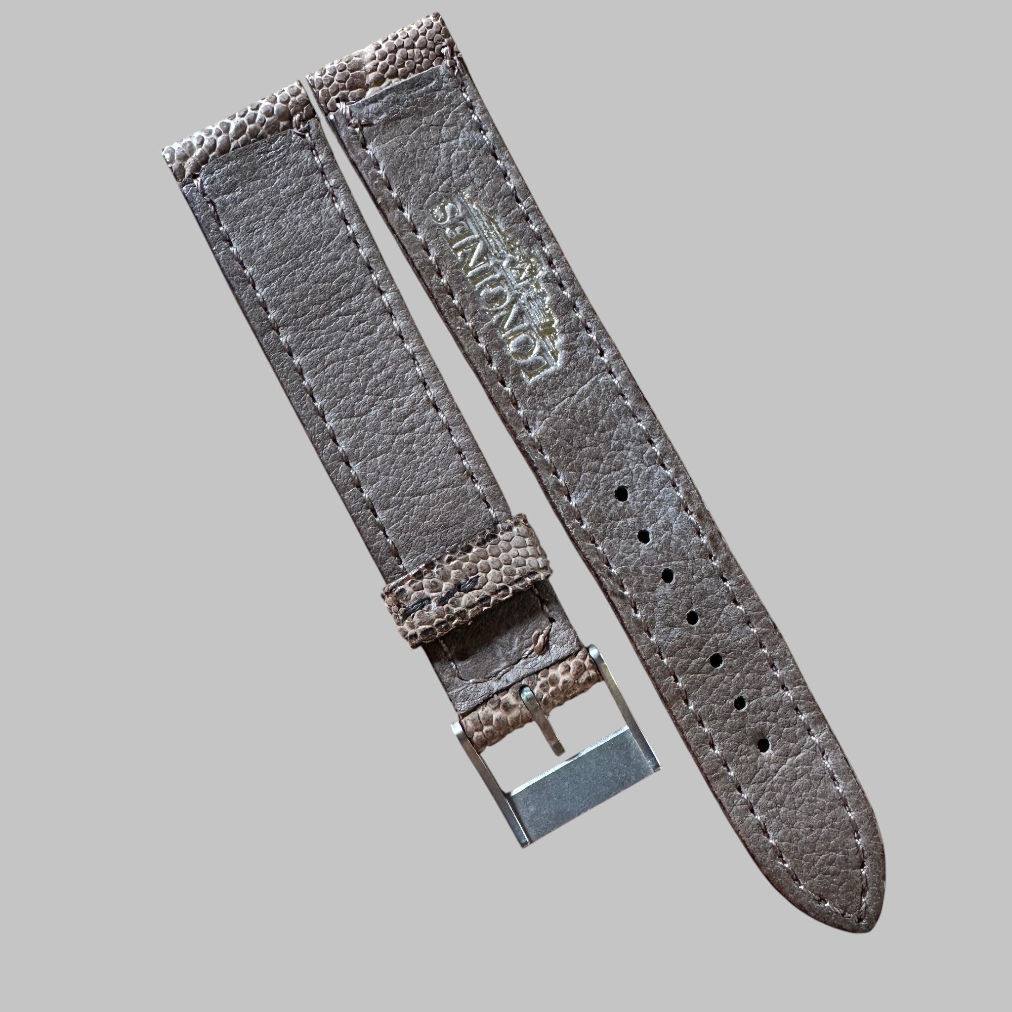 Genuine original vintage leather strap with steel buckle from Longines - side view
