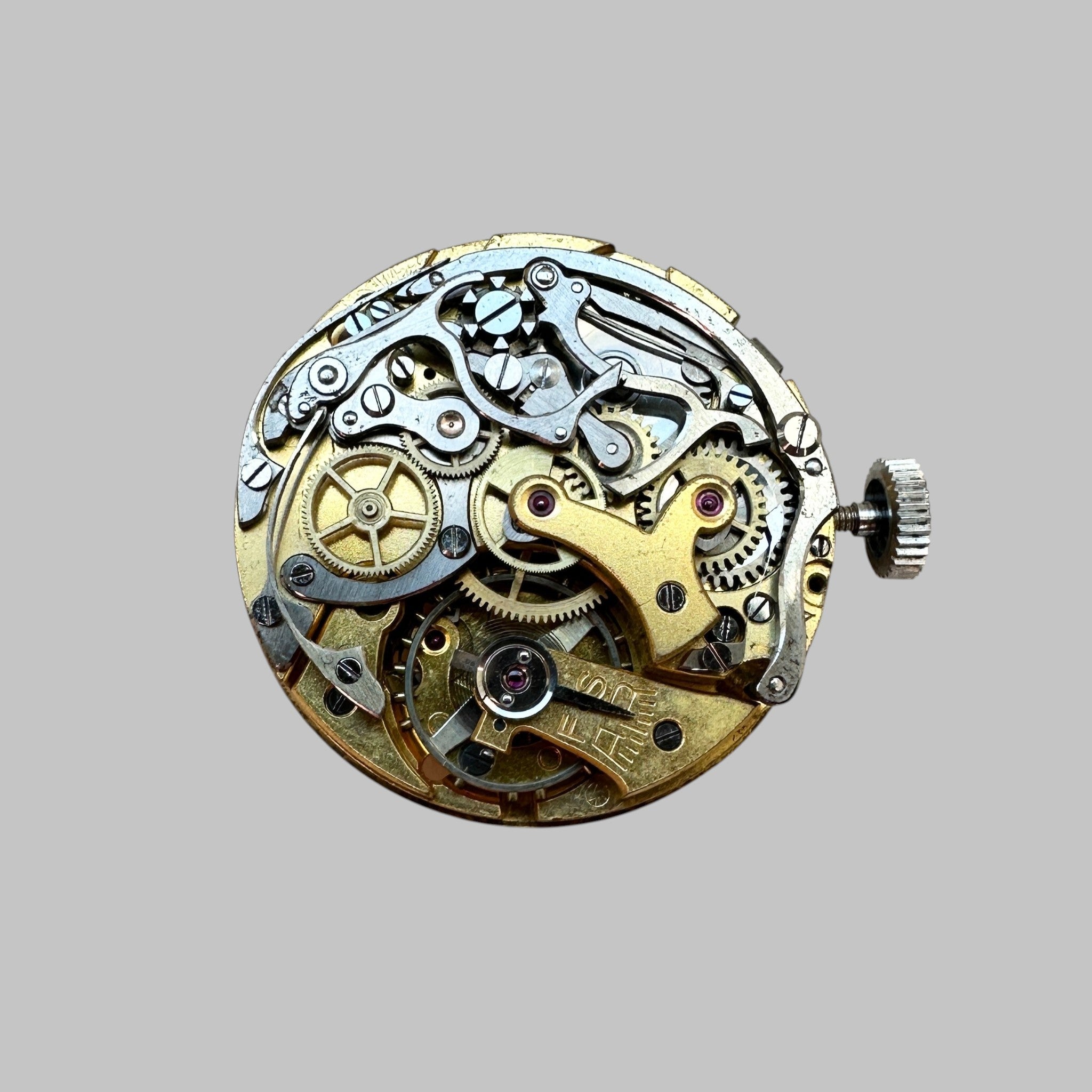 Genuine original vintage movement from Minerva for caliber 13-20CH - side view