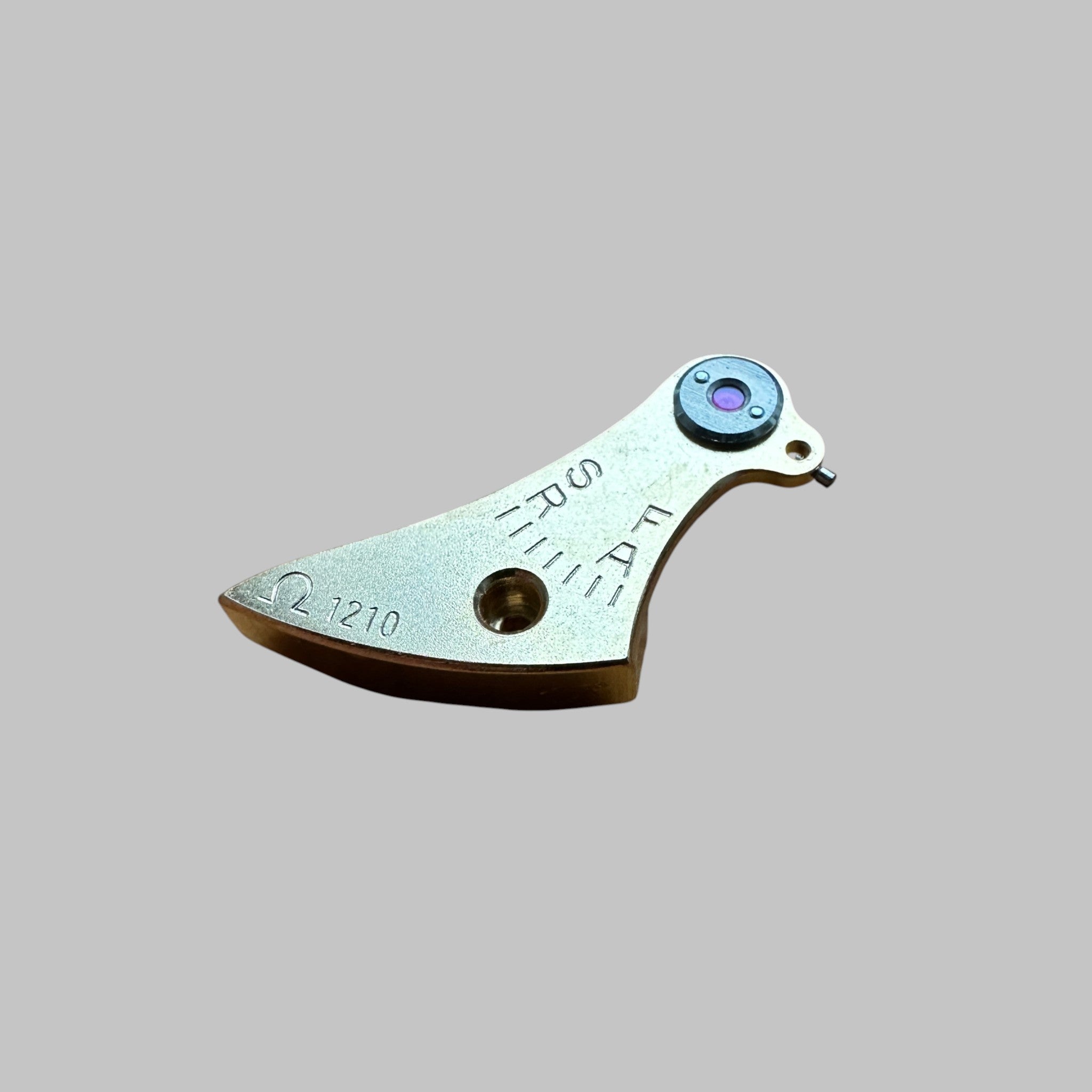 Genuine original vintage balance bridge from Omega for caliber 1210 - side view